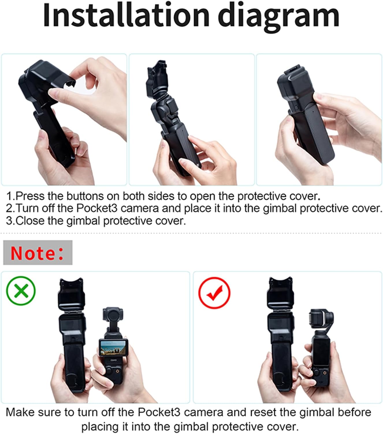 LICHIFIT Gimbal Lens Screen Protective Case Cover for DJI OSMO Pocket 3 Handheld Camera Gimbal Protector Flip Lens Cap Hood Screen Cover Guard Shell