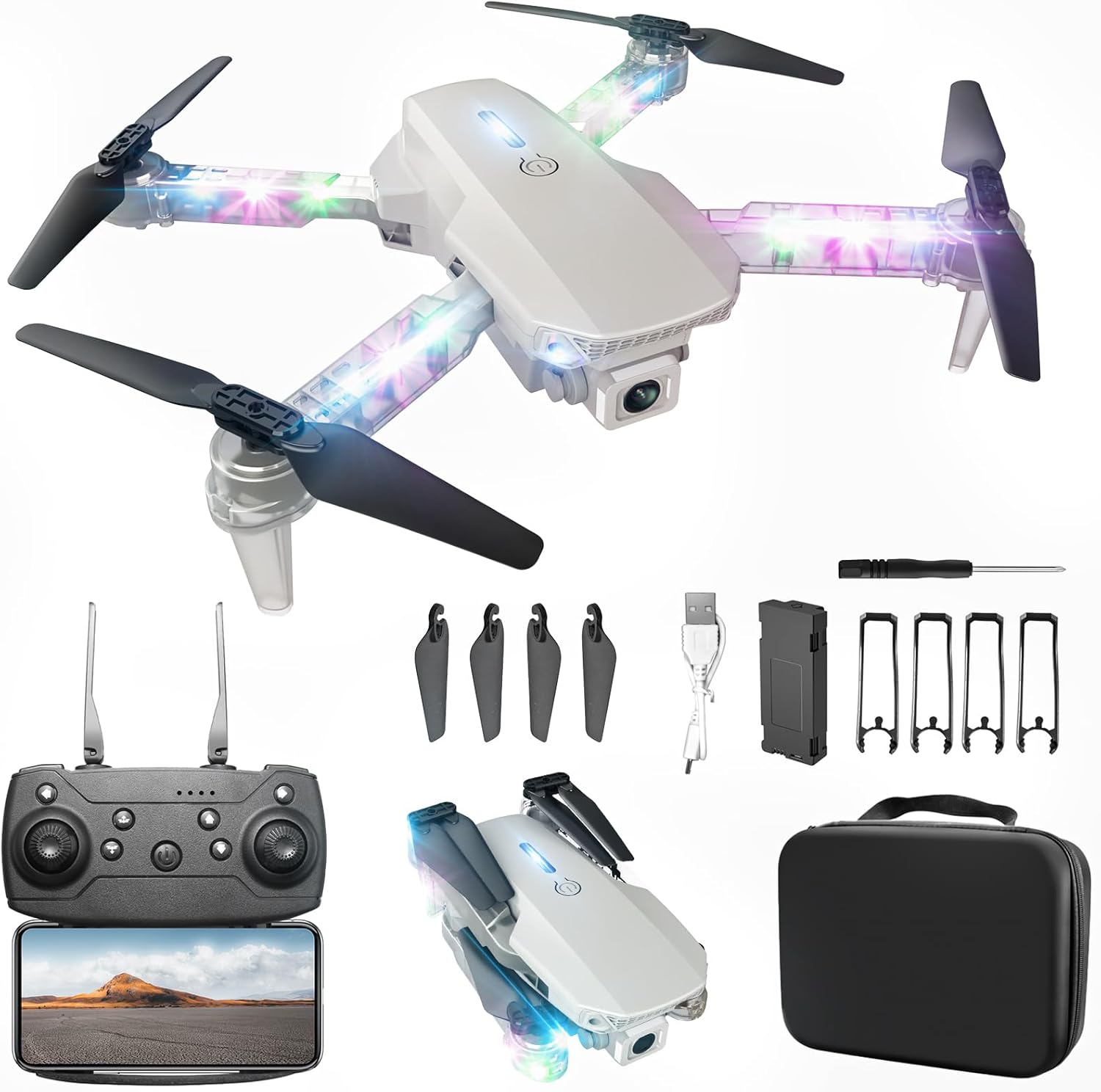 Mini Drone with Camera 1080P HD - Foldable FPV Drone with LED Lights for Adults Kids and Beginners, Toys Gifts RC Quadcopter with One Key Take Off, 3D Flips for Boys Girls with 2 Batteries(Black)