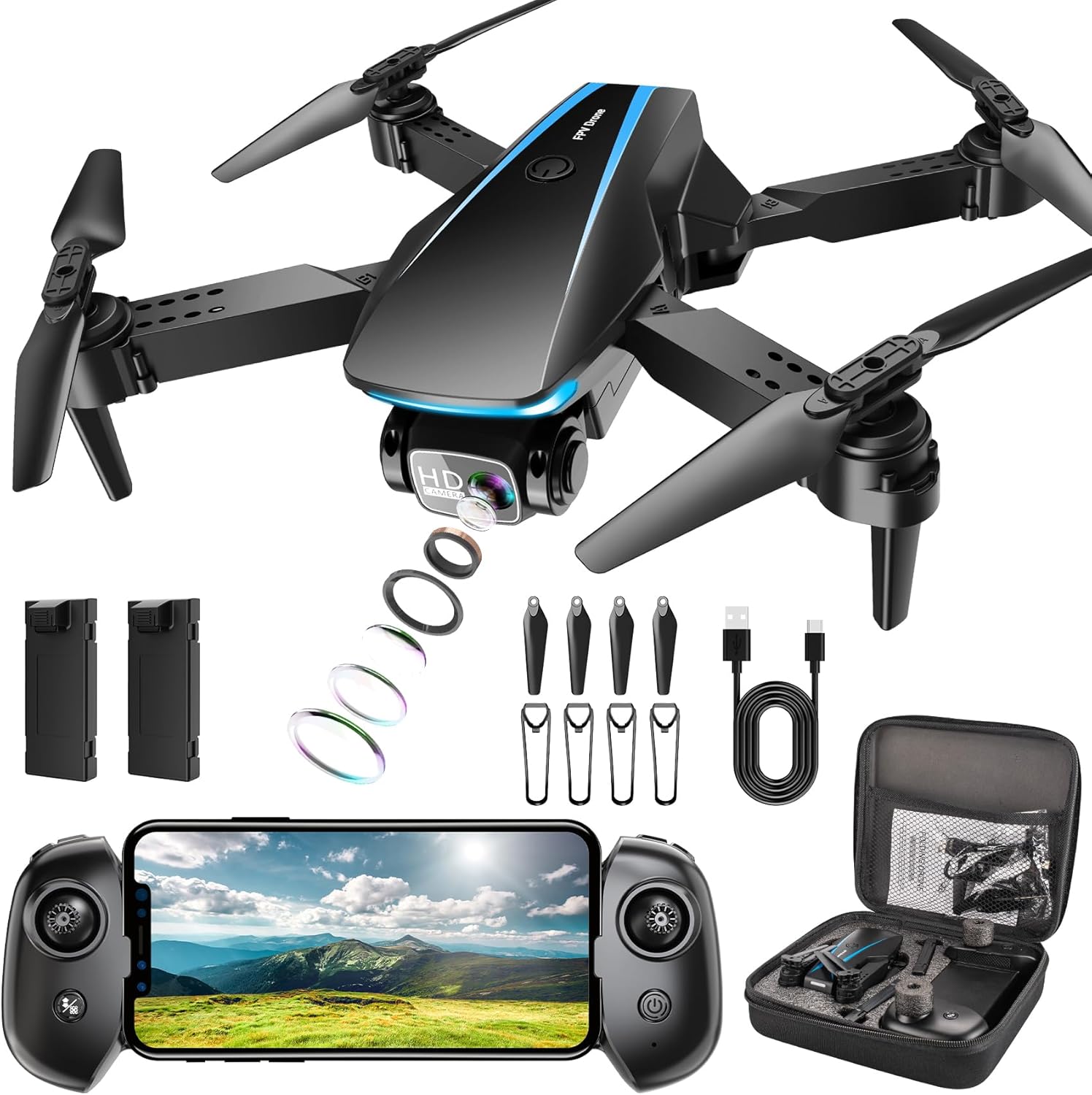 Mini Drone with Camera - Drones for Kids Adults, 1080P HD Foldable Drone with Stable Hover, Auto-Follow, Trajectory Flight, Gravity Control, 90° Adjustable Lens, One Key Take Off/Land, 3D Flip