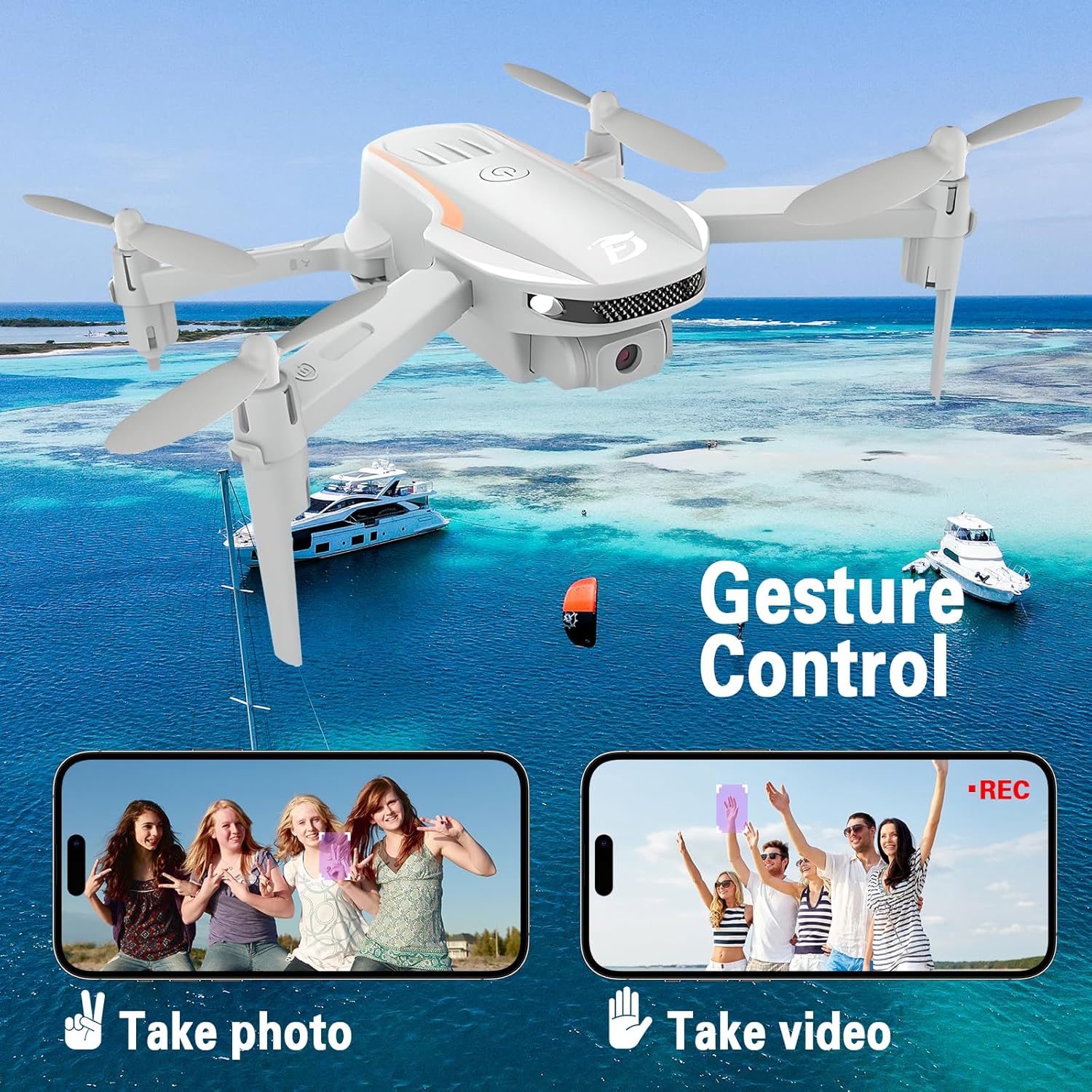 Mini Drone with Camera,1080P HD FPV Foldable Drones for Kids,Adults,Gesture Control, Stable Altitude Hold, One Key Take Off/Land, 3D Flips, Waypoints Fly, Gravity Control, Kids Drone,2 Batteries