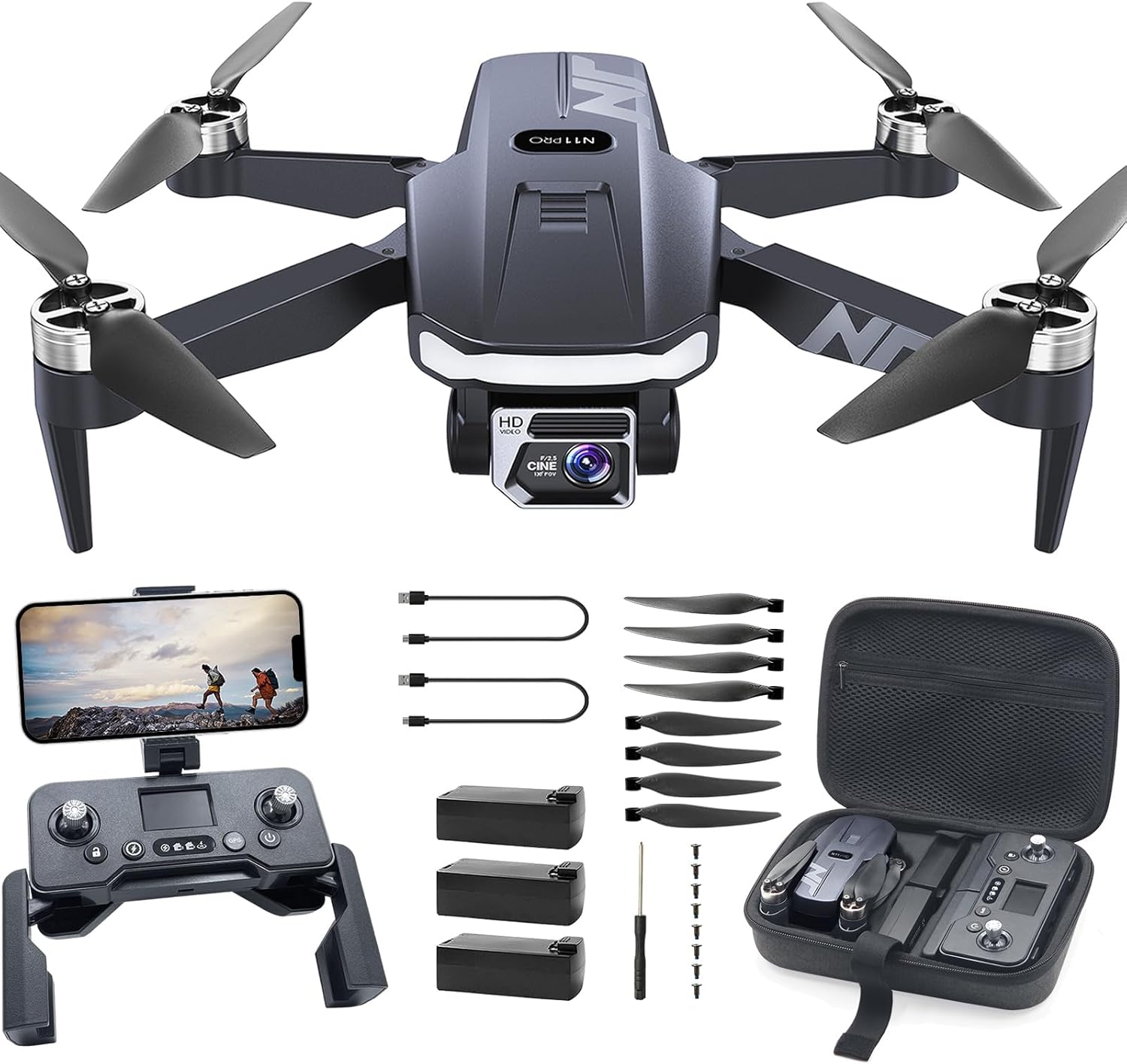 N11 PRO GPS Drone with Camera for Adults 4K UHD, 90 Min Long Flight Time, Long Control Range, Auto Return, Follow Me, Brushless Motor, 5G FPV RC Quadcopter for Beginners