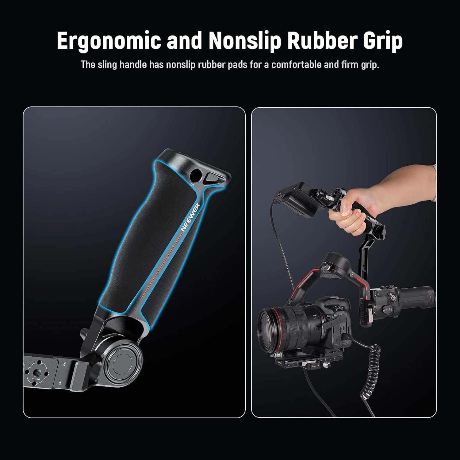 NEEWER Adjustable Sling Handle Grip Compatible with DJI Ronin RS4 RS3 Mini RS 3 Pro RS 2 RSC 2 Gimbal Stabilizer for Low Angle Shot, Max Load 13.2lb, ST49