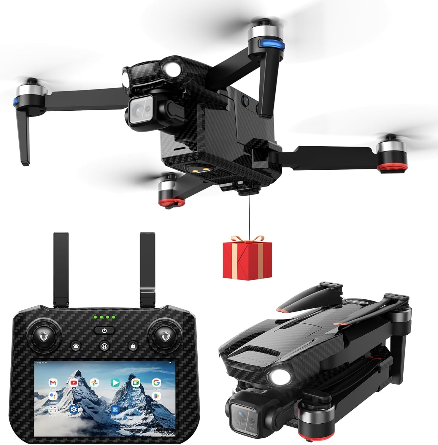 NewUpgraded Drones with Camera for Adults 4K, 3 Axis Gimbal Drone with Payload Release, Touch Screen Tablet Controller without Obstacle Avoidance, 5 Miles, 82 Minutes Long Battery, Time-lapse, Follow Me/Car, Carbon Fiber Feature Gift Drone