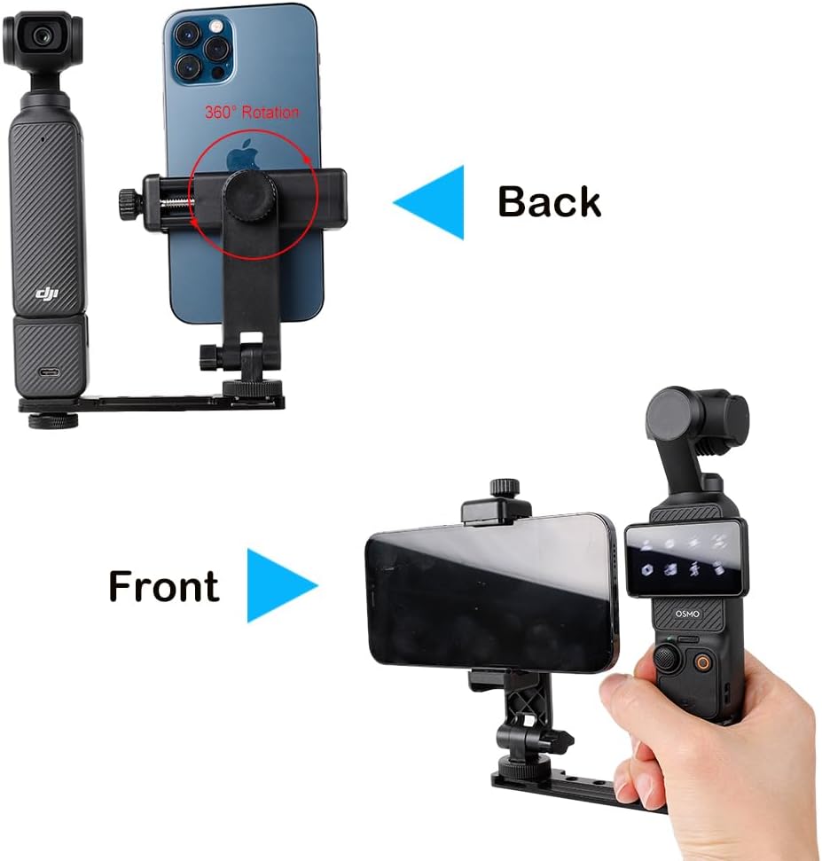 Pellking Holder Mount for DJI Pocket 3, Cell Phone Holder Tripod Adapter Phone Clip Expansion Accessories with 1/4 Thread Hole for DJI Osmo Pocket 3