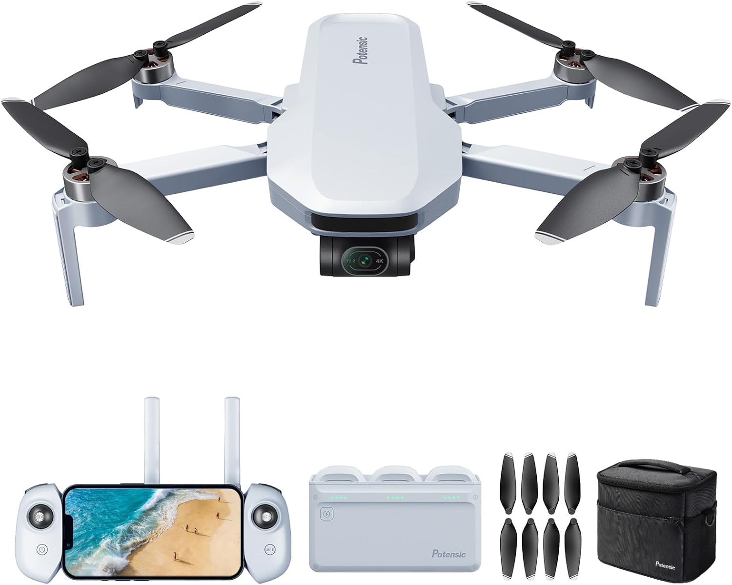 Potensic ATOM 3-Axis Gimbal 4K GPS Drone, Fly More Combo Bundle with 1 Extra Set of Propellers