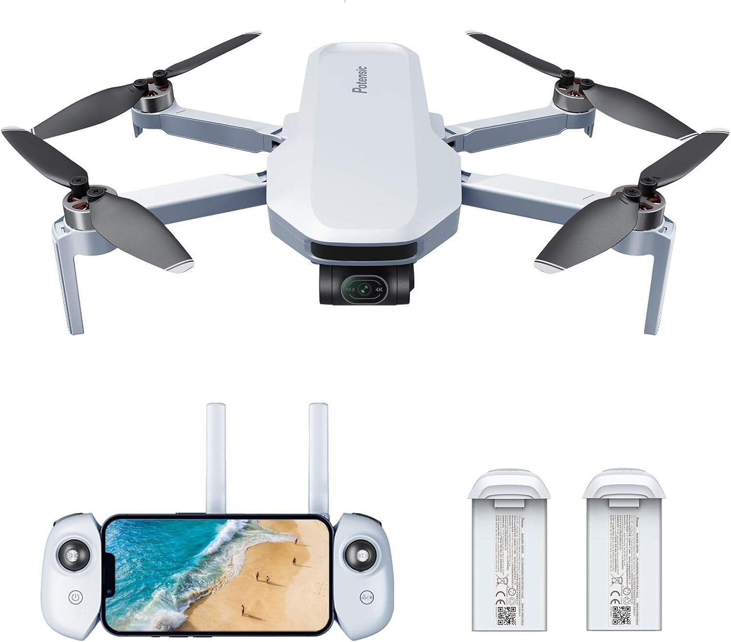 Potensic ATOM 3-Axis Gimbal 4K GPS Drone, Standard Kit Bundle with 1 Extra Battery