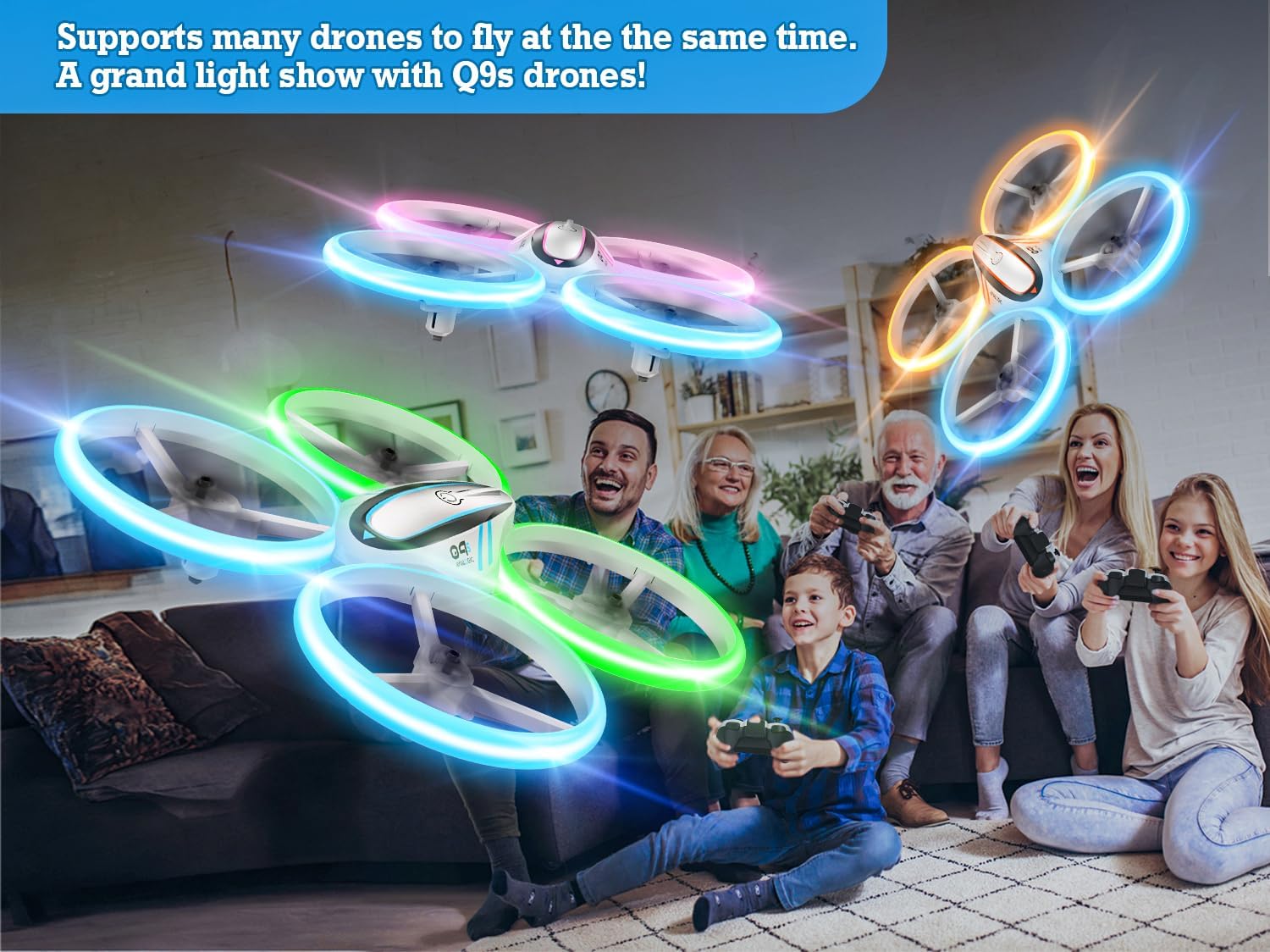 Q9C RC Drone with 720P HD FPV Camera for Kids Cool Toys Gift for Boys Girls Teenage with LED Light,Propeller Full Protect,Hobby Quadcopter with Altitude Hold,2 Batteries and Remote Control,Easy to Fly