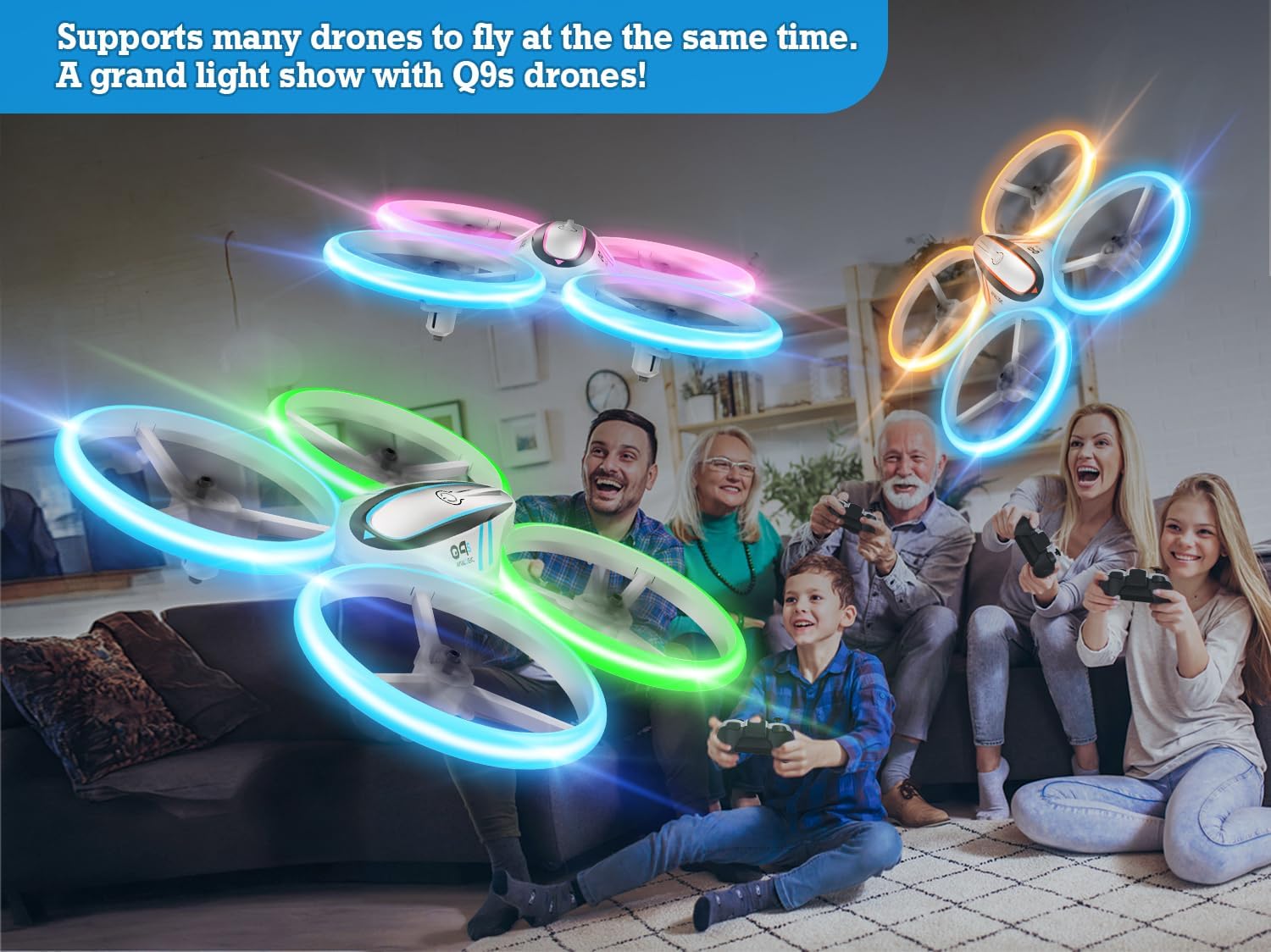 Q9C RC Drone with 720P HD FPV Camera for Kids Cool Toys Gift for Boys Girls Teenage with LED Light,Propeller Full Protect,Hobby Quadcopter with Altitude Hold,2 Batteries and Remote Control,Easy to Fly