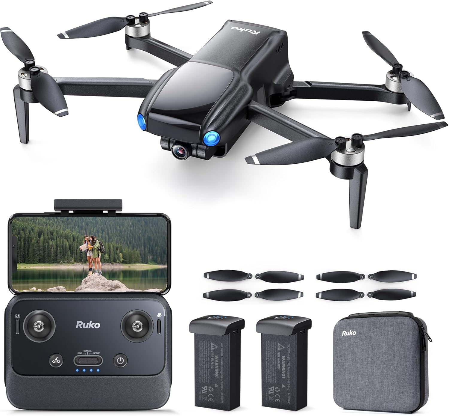 Ruko U11MINI Drones with Camera for Adults 4K, 70Mins 2 Batteries, Under 250g, Camera Drone with GPS TOF 9800FT Long Range Auto return for beginner