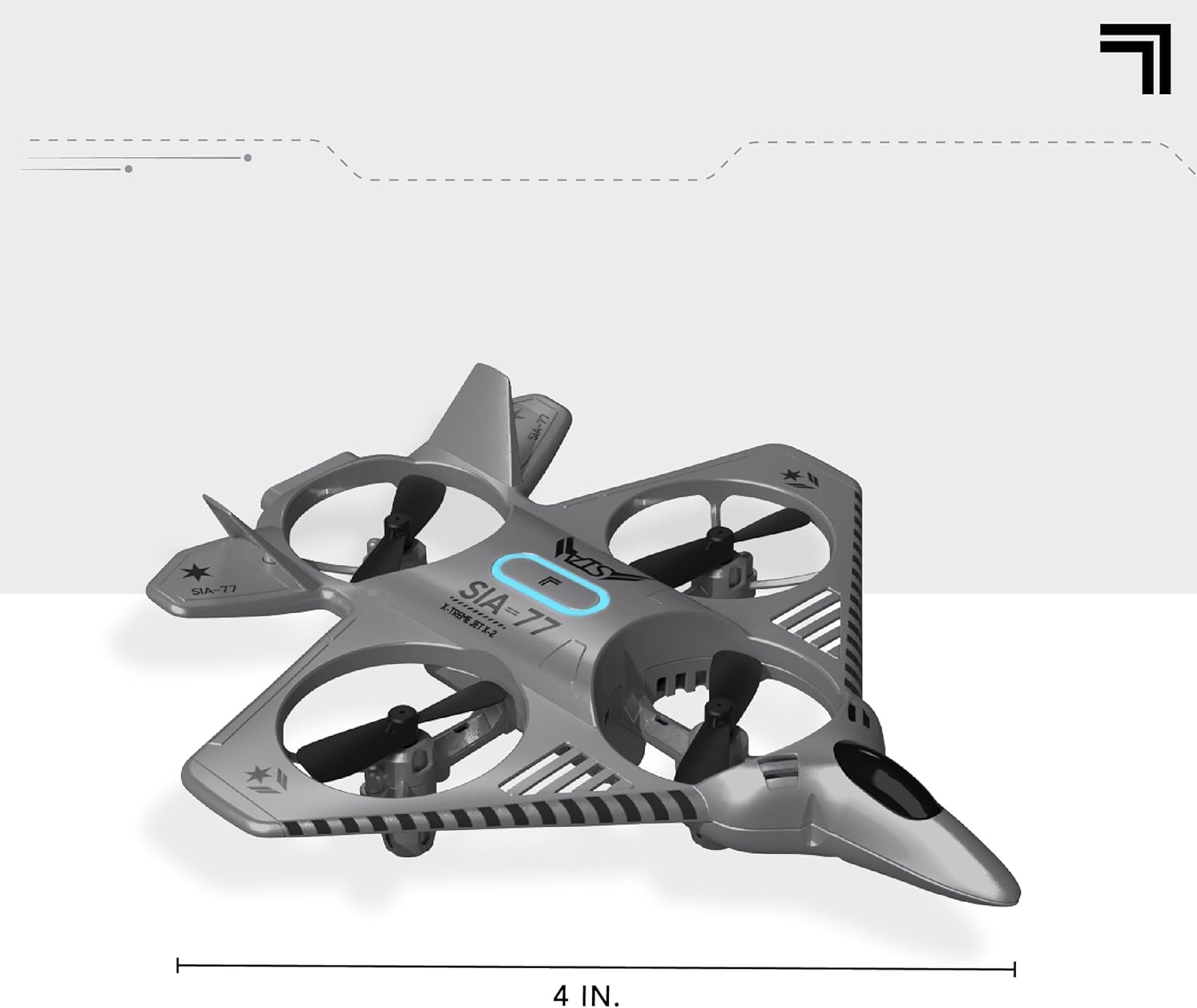 Sharper Image® X-Treme Jet X-2 High-Performance Remote Control Drone, 2.4 GHz Long Range Wireless Control, Advance Auto-Pilot with 360 Barrel Roll, 7-piece, Grey, Age 8+