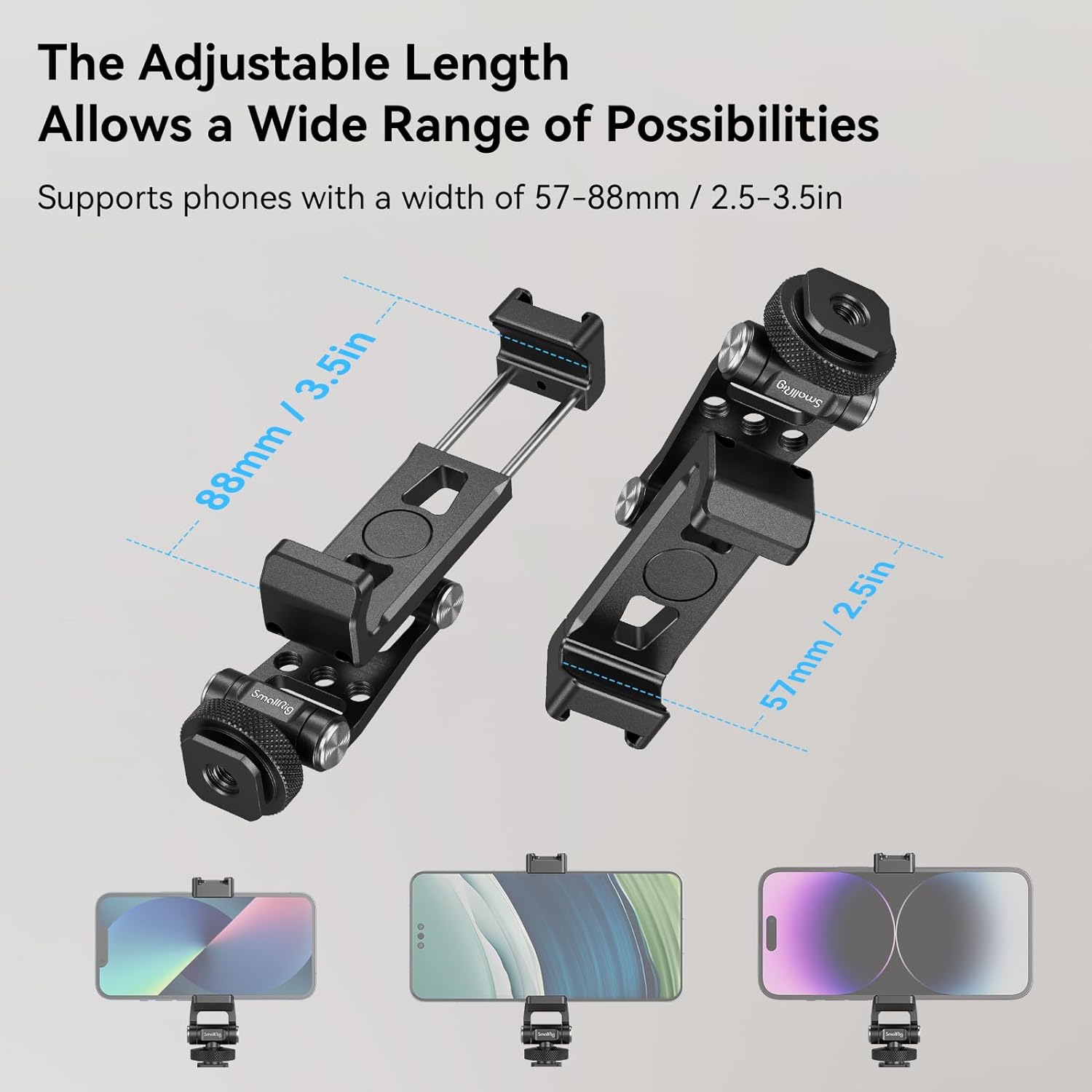 SmallRig Phone Support for DJI Stabilizers, Adjustment Phone Mount Adapter with 1/4-20 Threaded Hole, Cold Shoe for DJI RS 4 /RS 4 Pro/RS 3 /RS 3 Pro/RS 3 Mini/RS 2 / RS C2 / R S/R SC, Tripod - 4301