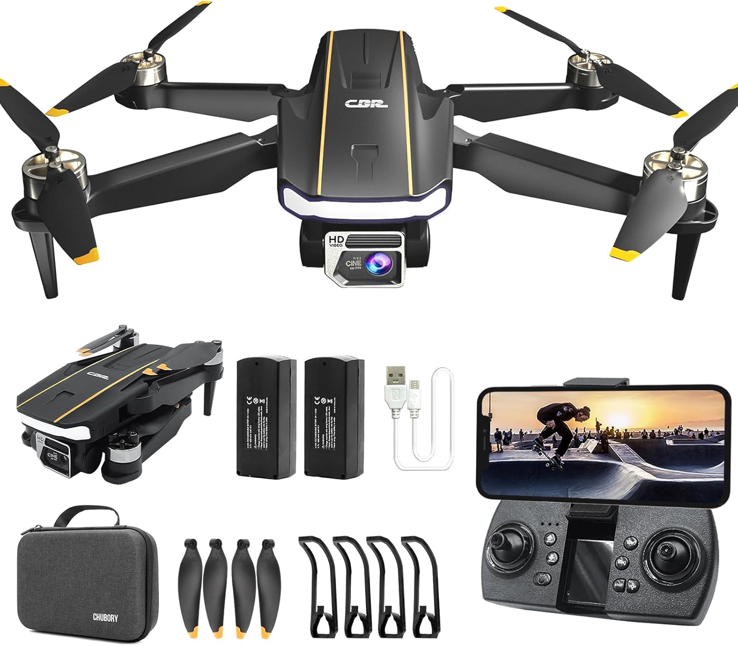 Super Enduring Brushless Motor Drone with Camera for Beginners, CHUBORY A68 WiFi FPV Quadcopter with 2K HD Camera, Auto Hover, 3D Flips, Headless Mode, Trajectory Flight, 2 Batteries, Carrying Case