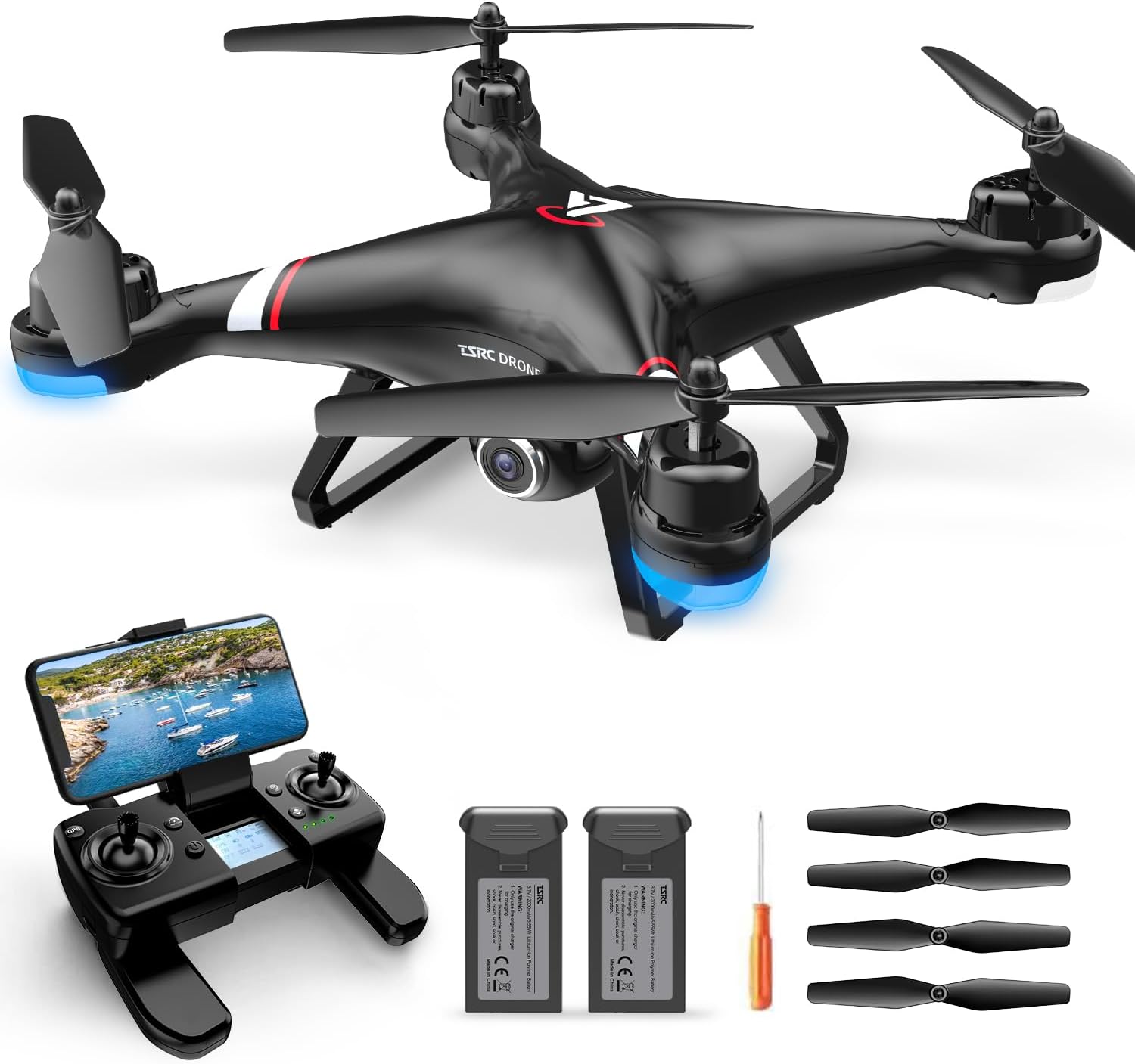 TENSSENX GPS Drone with 1080P HD Camera for Adults and Kids, 5G Transmission FPV Drone, TSRC X7 RC Quadcopter with 2 Batteries, Auto Return, Follow Me, Altitude Hold, Easy for Beginners