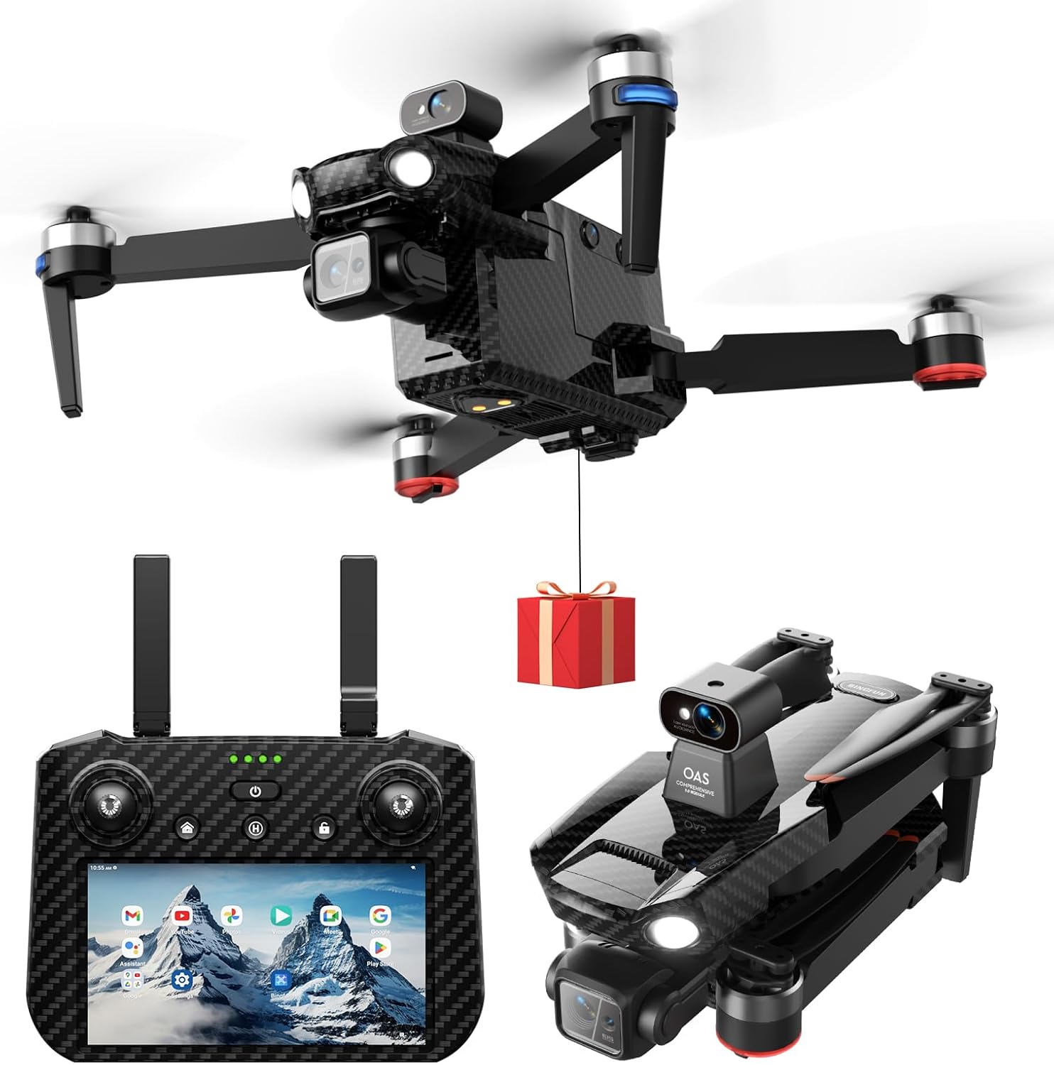 Touch Screen Remote Drones with Camera for Adults 4K, Professional Drones for Adults, 4 Miles Long Range, Payload Release, 3 Axis Gimbal, Tablet Controller, 80 Minutes Long Battery Life with Obstacle Avoidance, Time-lapse, Follow Me/Car, Gift Drone