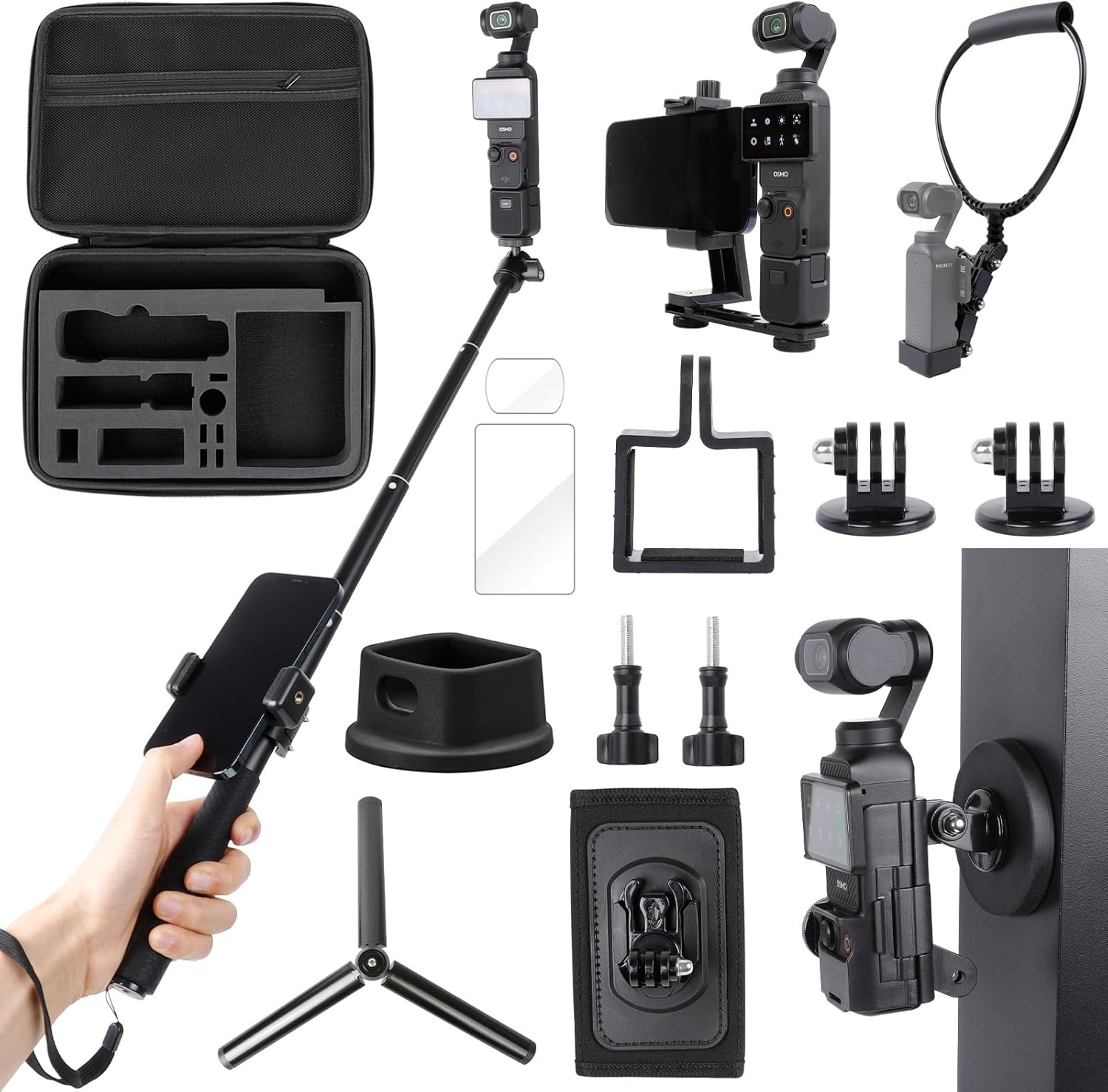 Accessory Kit for DJI Osmo Pocket 3, Magnetic Mount,Selfie Stick,Tripod,Phone Holder,Neck Mount,Backpack Clip Mount,Carrying Case,Desktop Mount for DJI Pocket 3 Creator Combo