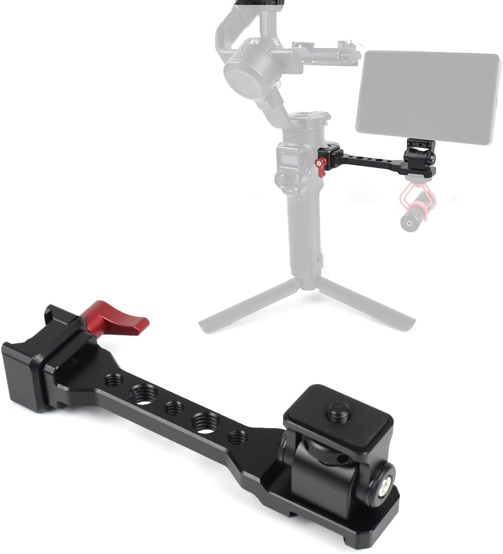 Adjustable Gimbal Monitor Mount Phone Mount with Quick Release NATO Clamp Cold Shoe Mount for DJI Ronin RS 4 / RS 4 Pro/RS 3 / RS 3 Pro/RS 3 Mini/RS 2 / RSC 2 Stabilizers (Dark Red)