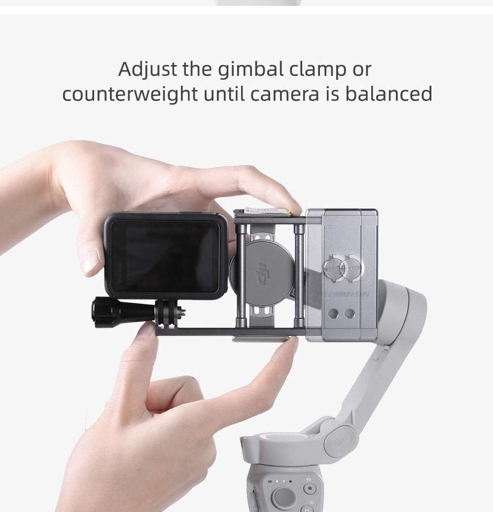 Aluminum Alloy Mount Plate Adapter Action Camera Clamp Adapter Clip with Counterweight Holer Compatible with DJI OSMO Mobile 5/4/3 for Gopro Hero 8/7/6/5/Osmo Action