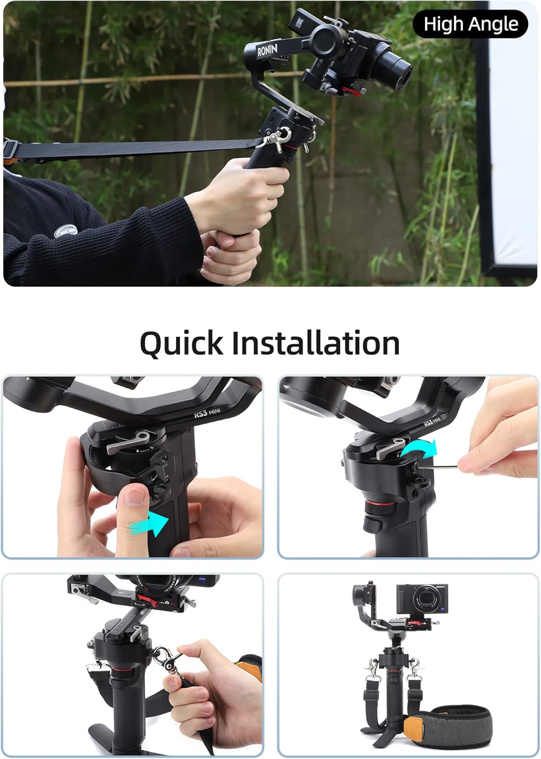 Anbee Ronin RS 3/4 Pro Mini Neck Strap, Adjustable Dual-Hook Carry Strap with Fixed Metal Ring for DJI Ronin RS3 / RS 4/4 Pro Mini Handheld 3-Axis Gimbal Stabilizer