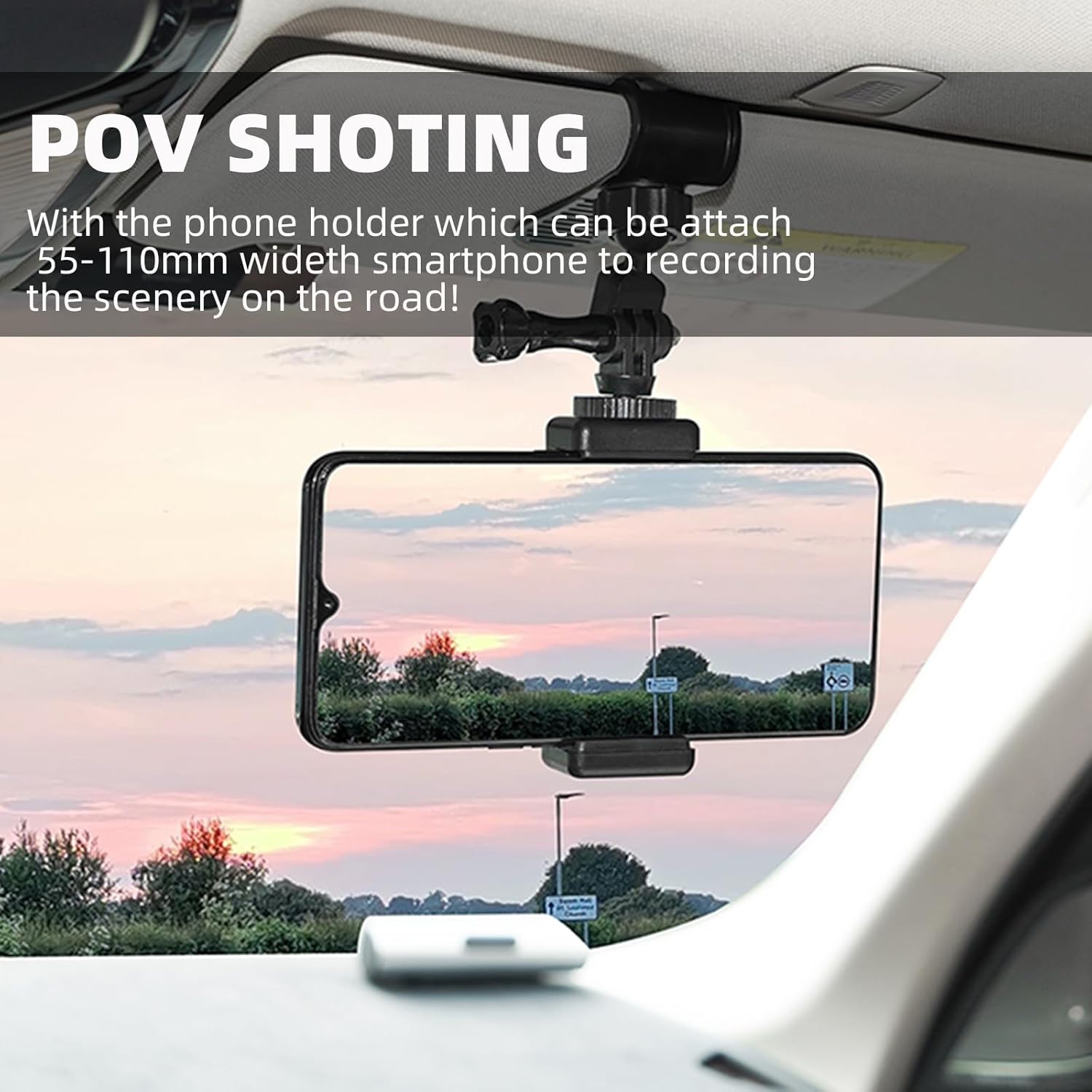 Car Sun Visor Mount for Insta360 X4 X3 X2 Gopro 13 12 11 10 9 8 7 DJI Osmo Pocket 3 Action 5Pro 4 3,Car Mount Inside Holder with Phone Clip for Vlog/Video POV Mount Smartphone Accessories