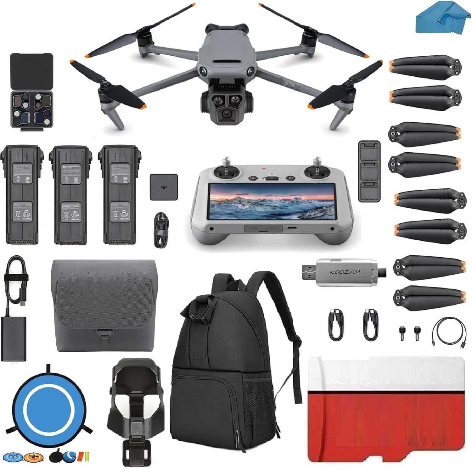 DJI Mavic 3 Pro with Fly More Combo DJI RC, Flagship Triple-Camera Drone with 4/3 CMOS Hasselblad Camera, with 3 Batteries, Charging Hub, 128 GB Micro SD Card Landing Pad, Waterproof Backpack and More