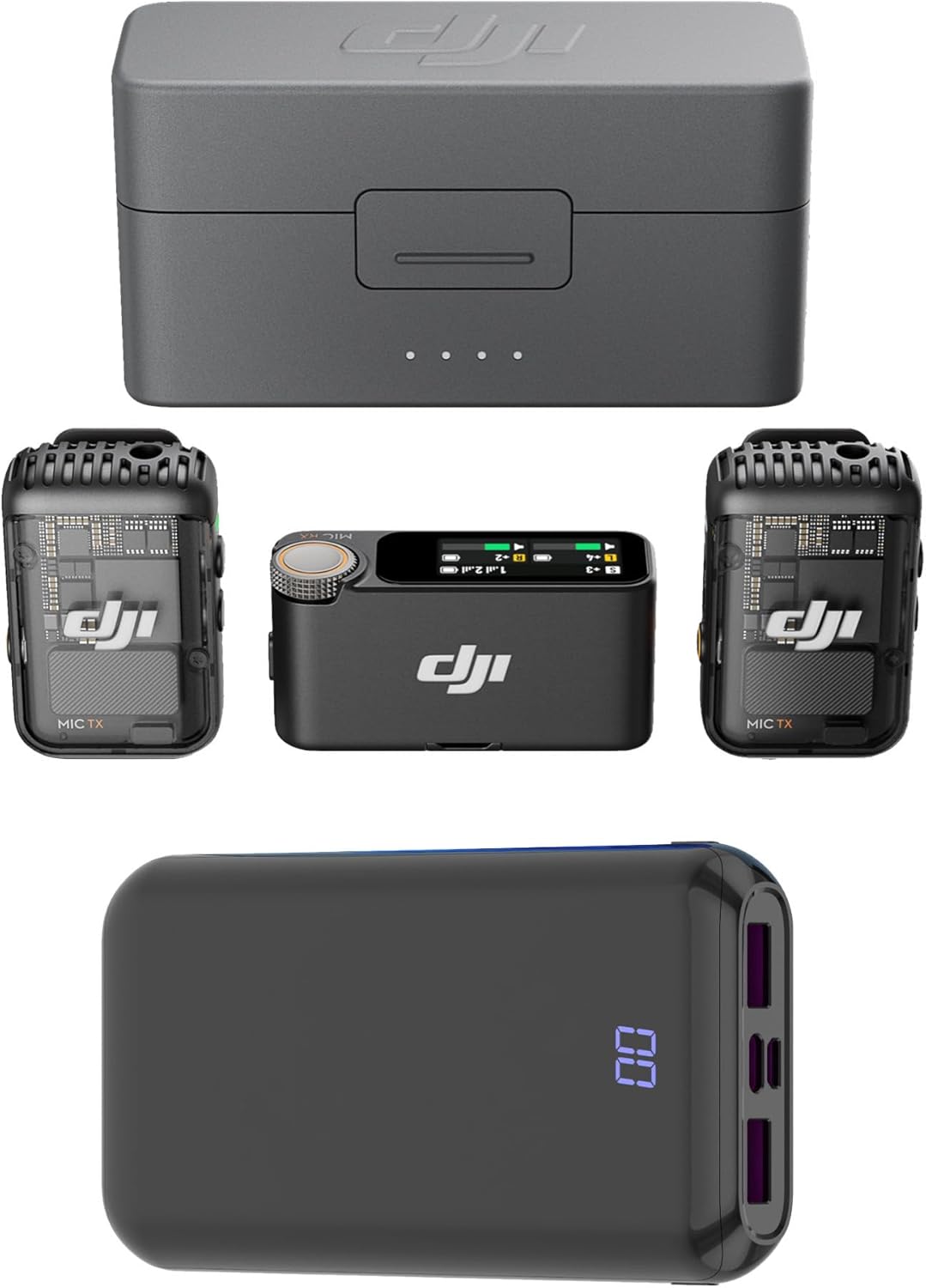 DJI Mic 2 (2 TX + 1 RX + Charging Case) with Wireless Accessory Bundle (2 Items)