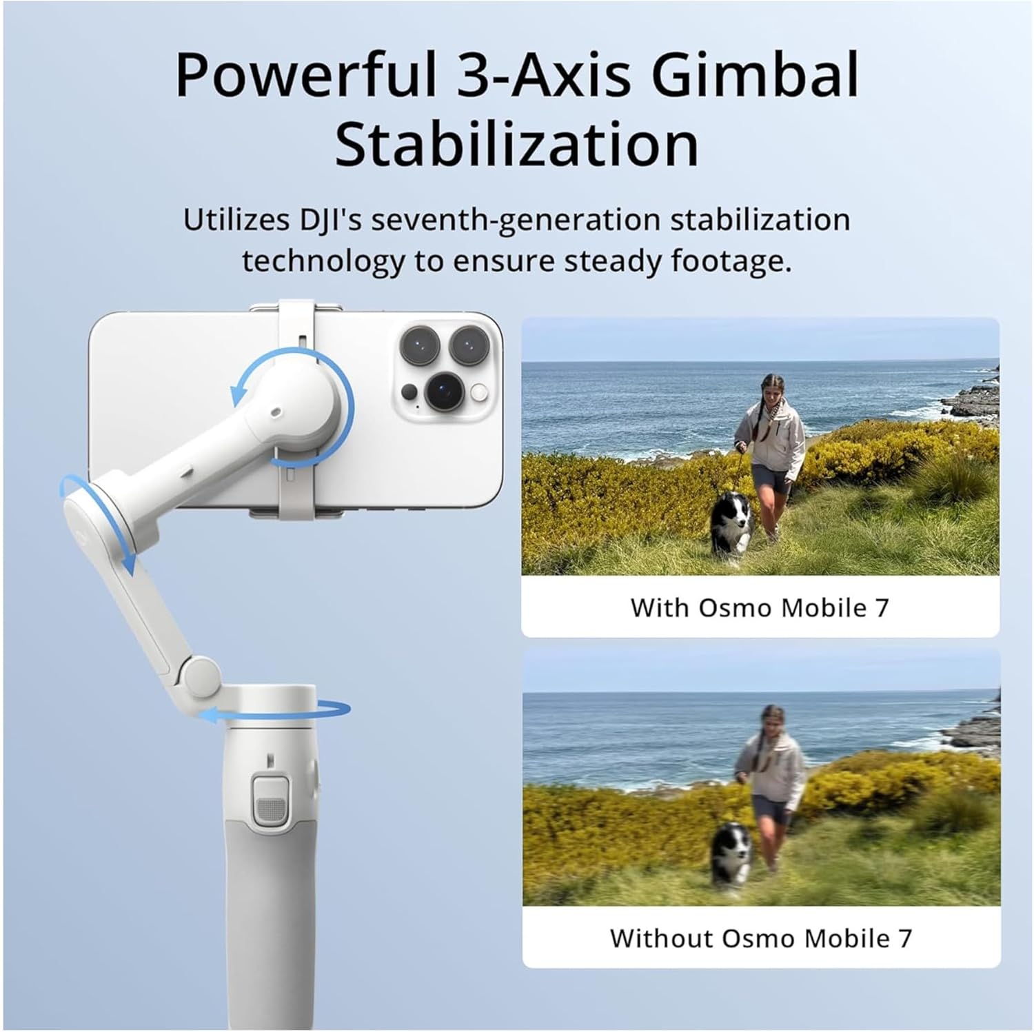 DJI Osmo Mobile 7 Gimbal with ActiveTrack 7.0 and 7th Gen Stabilization with Multi-Function Magnetic Fill-in Light Bundle