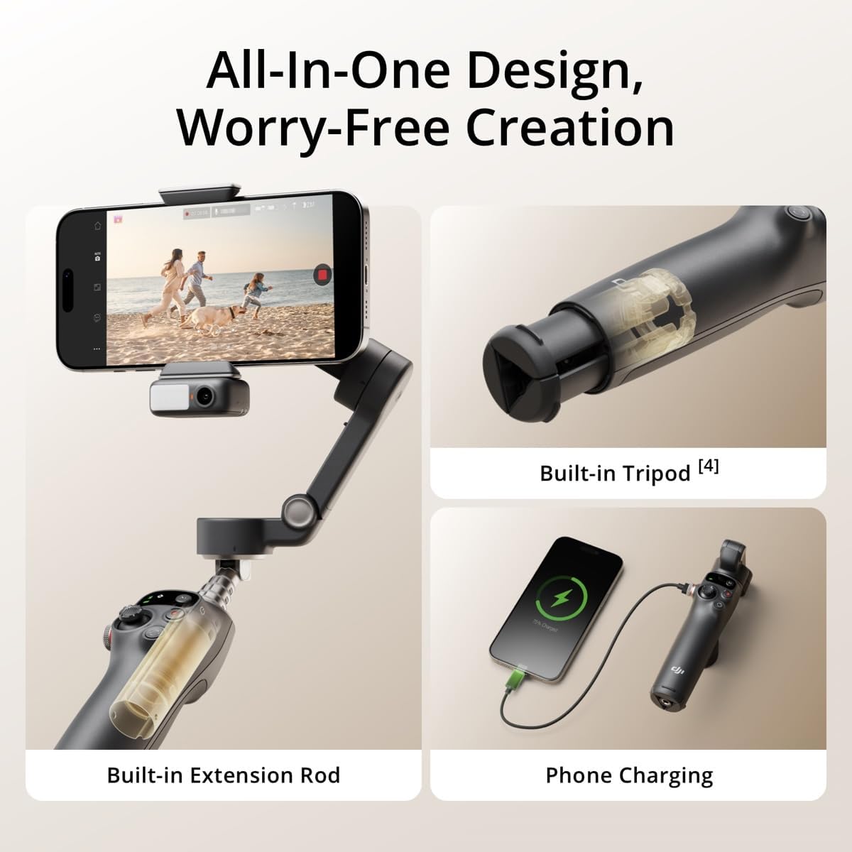 DJI Osmo Mobile 7P Gimbal Stabilizer for iPhone, Android, Lighting, 3-Axis Phone Gimbal, Built-in Extension Rod  Tripod, 10hrs Use, Phone Charging + Rode Wireless Micro Mic USB-C + 20W Plug