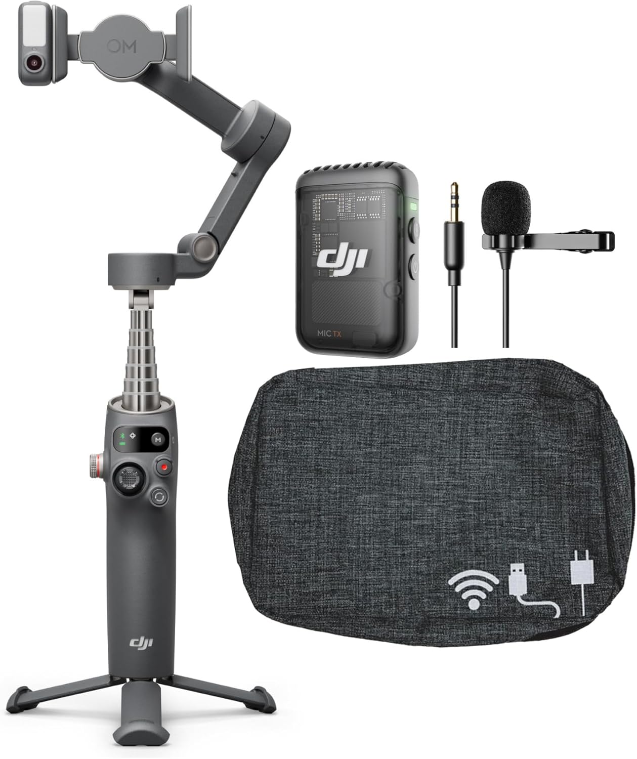 DJI Osmo Mobile 7P Gimbal with Multifunctional Module and 7th Gen Stabilization with DJI Mic 2 TX, Lavalier Microphone, and Travel Case