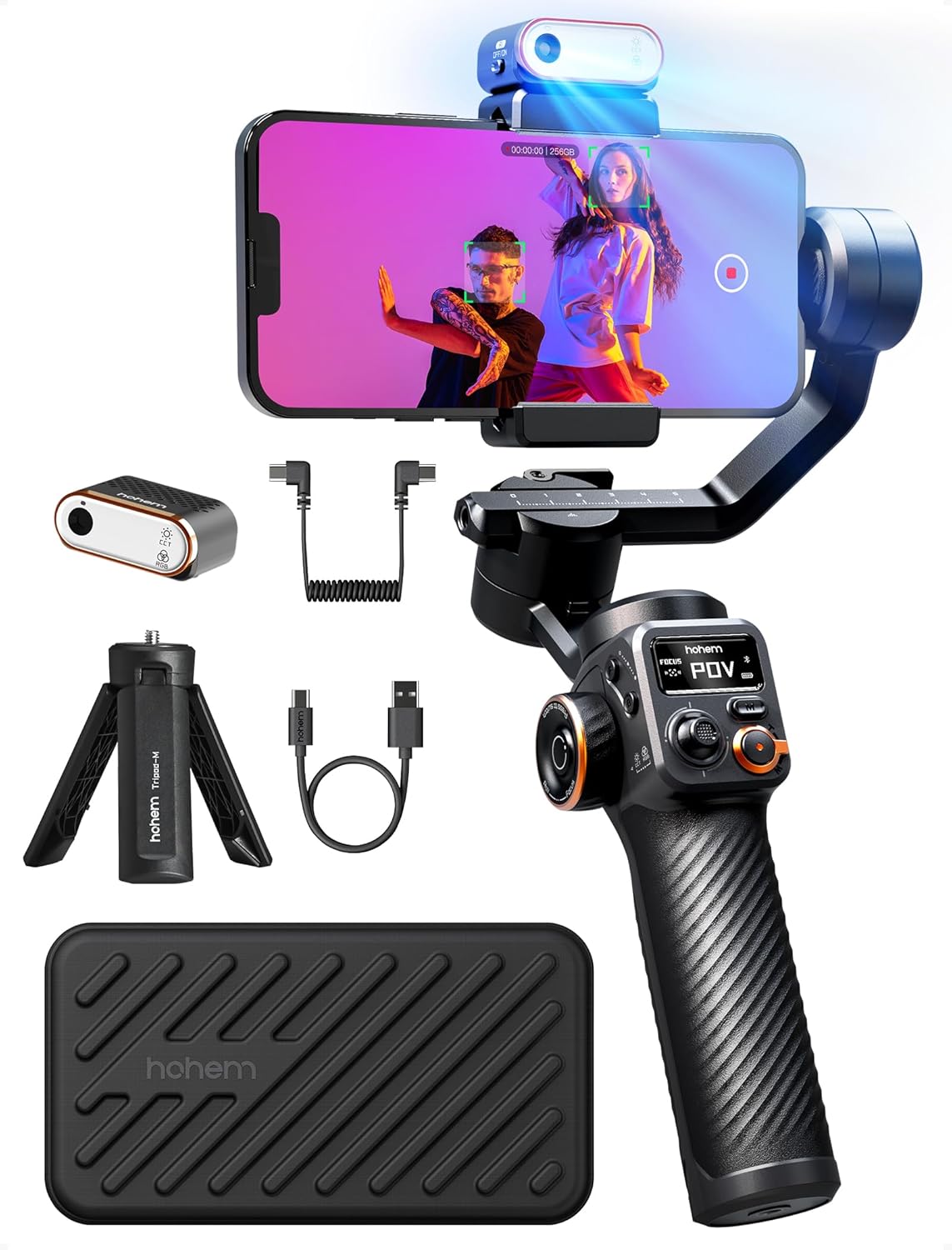 hohem iSteady M6 Kit Gimbal Stabilizer for Smartphone, 3-Axis Phone Gimbal with AI Tracking, Magnetic Fill Light, 18H Long Lasting Battery Stabilizer for iPhone  Android, Ideal for Video Recording