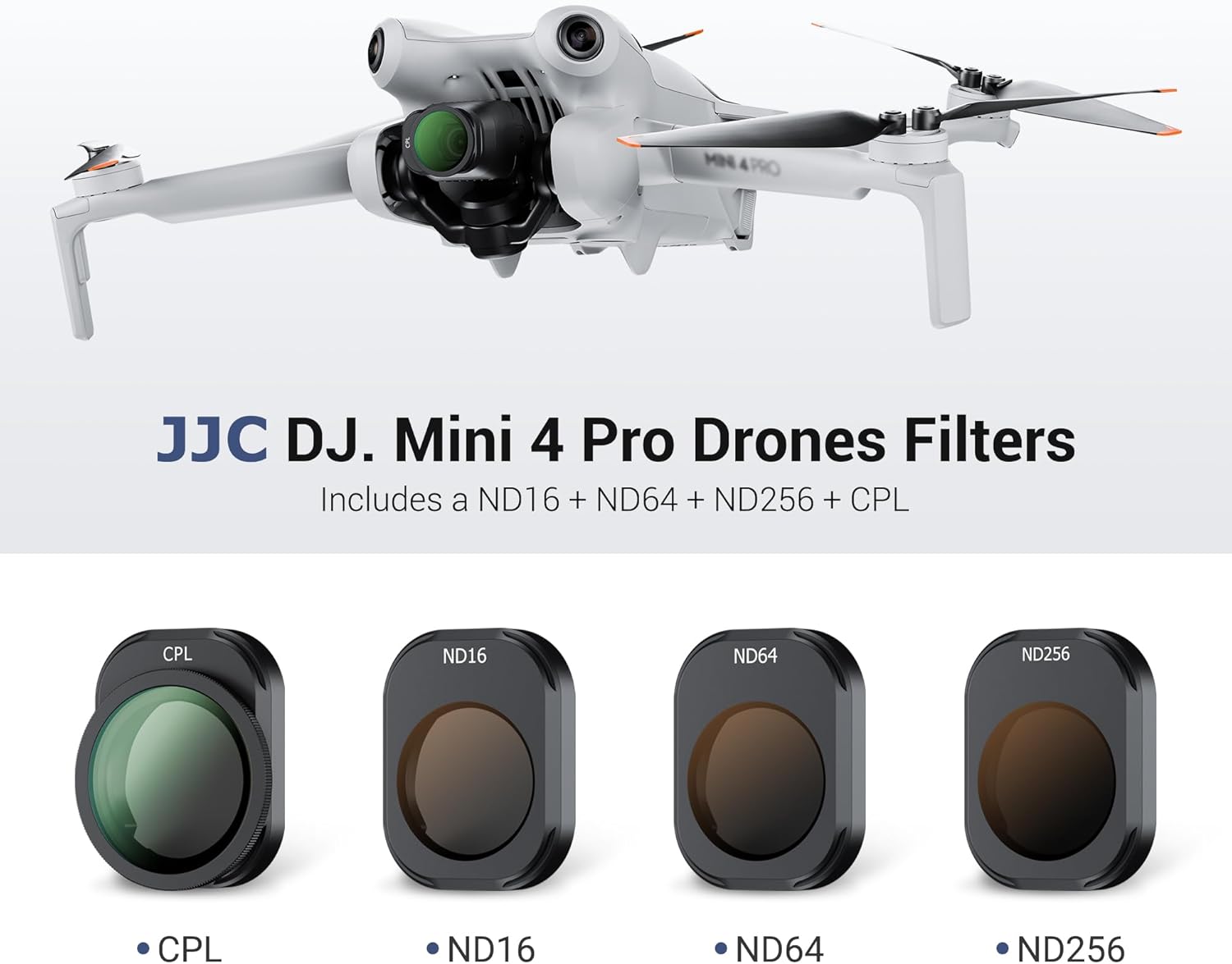 JJC Mini 4 Pro ND Filter Kit, 4 Pack (ND16 ND64 ND256 CPL) Polarizer Neutral Density Filter Compatible with DJI Mini 4 Pro Drone Lens Accessories, 13 Multi-Coated Layer and Aluminum Frame