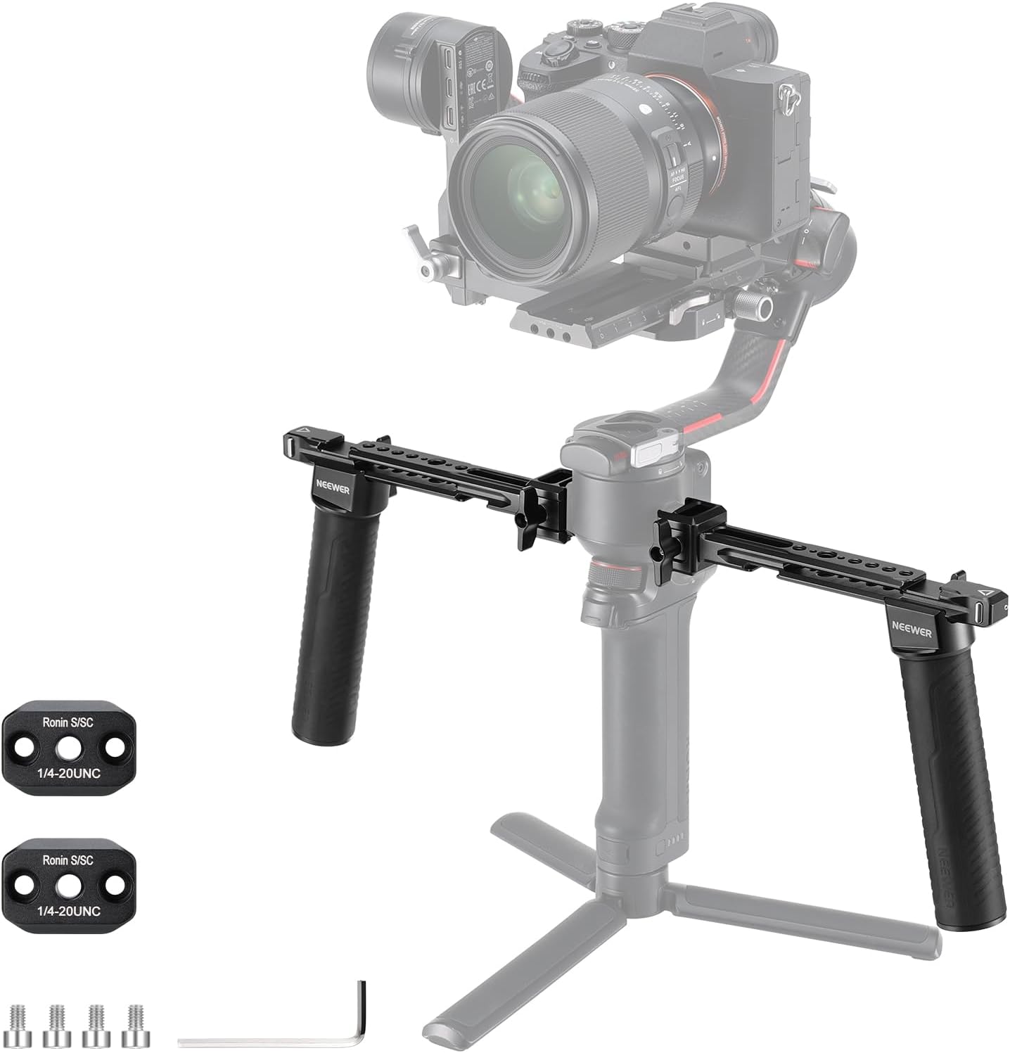 NEEWER Dual Handgrip Compatible with DJI RS4 RS4 Pro RS3 RS3 Pro RS2 RSC2 Ronin S SC Gimbal, Dual Handle Kit with 2 Mini NATO Rails, Quick Release NATO Clamps, 1/4  3/8 Threads, GA006