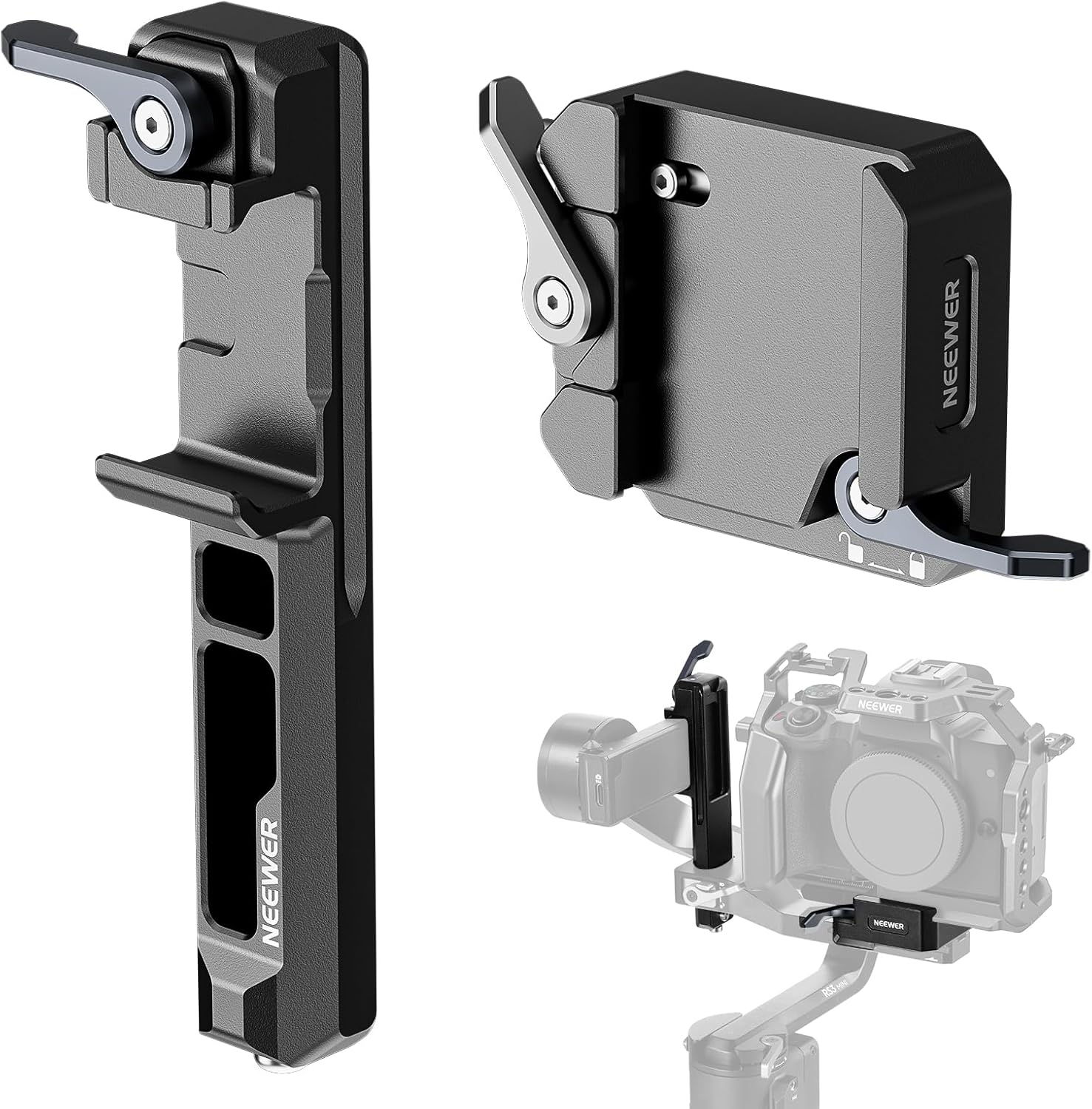 NEEWER RS 3 Mini Extended Vertical Arm with Arca Type Quick Release Mounting Plate Kit, Lower Center of Gravity for Vertical and Horizontal Shooting Compatible with DJI RS3 Mini Gimbal, GA013