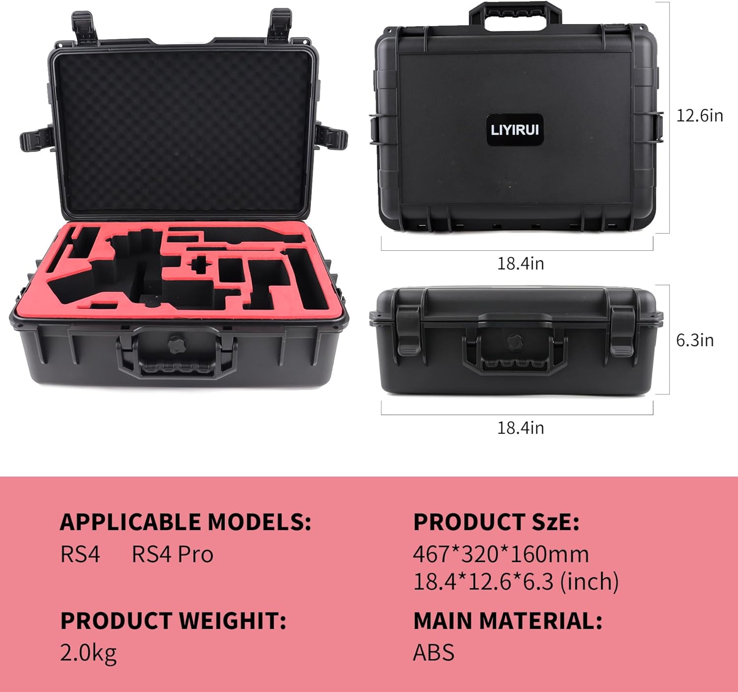 RS4 Hard Case,Carrying Box for DJI Ronin RS 4 /RS 4 Pro Gimbal Stabilizer Protection Accessories,Shockproof, RS4 WaterproofCase,Black[Case Only]