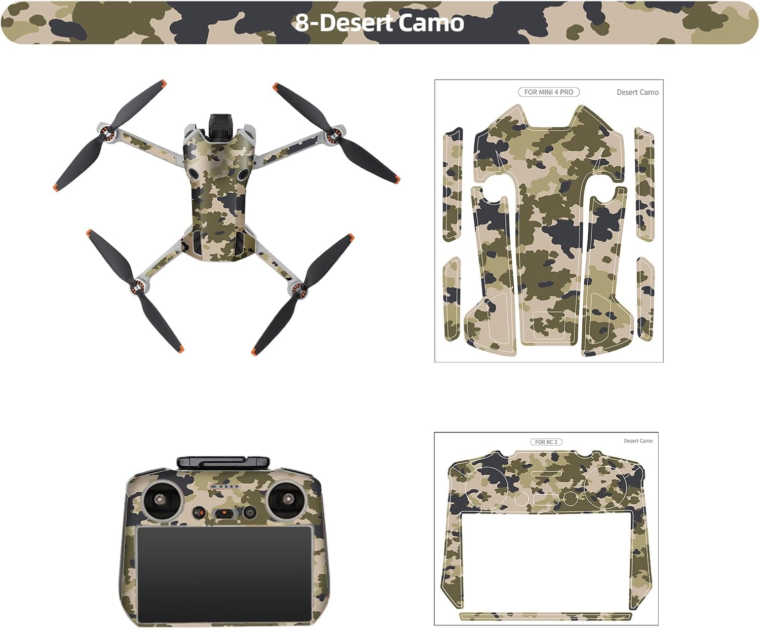 Skin Stickers Compatible with DJI Mini 4 Pro, Waterproof Sticker Decal Skin DIY Accessory for DJI Mini 4 Pro Drone and RC 2 Controller (G)