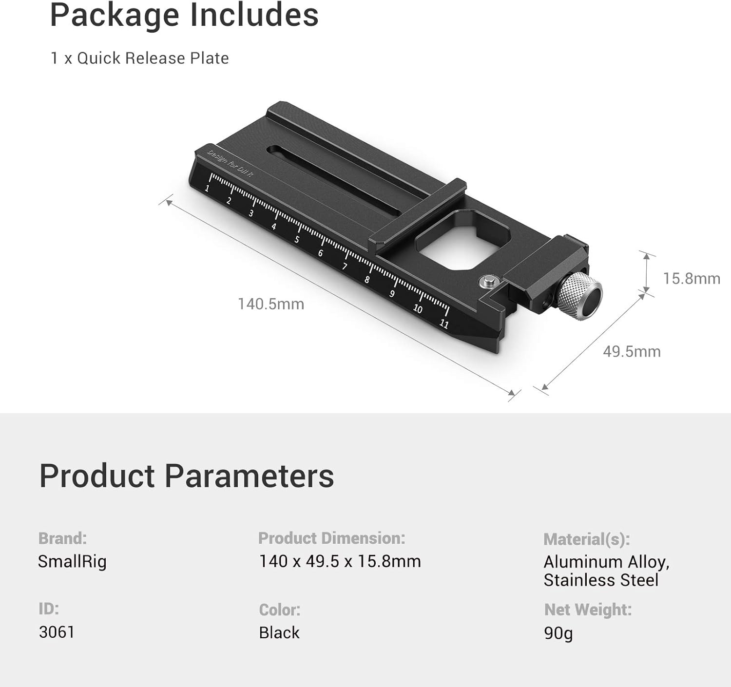 SMALLRIG Camera Quick Release Plate Adapter for Arca-Swiss for DJI RS 4 / RS 4 Pro/RS 2 / RSC 2 / RS 3 / RS 3 Pro  for Ronin-S Gimbal - 3061