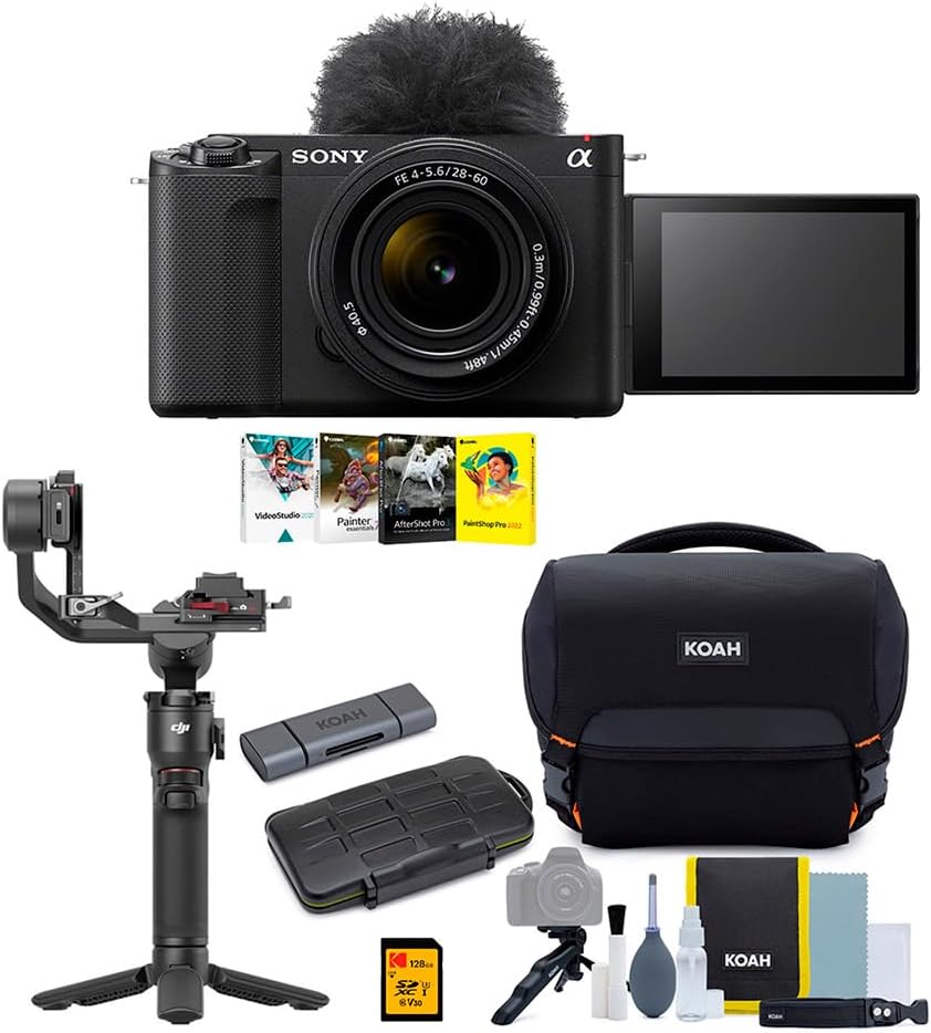 Sony ZV-E1 Mirrorless Camera with 28-60mm Lens (Black) Bundle with DJI RS 3 Mini Gimbal Stabilizer, Bag with Accessory Kit, Software Suite, 128GB SD, Card Reader and Storage Case (6 Items)