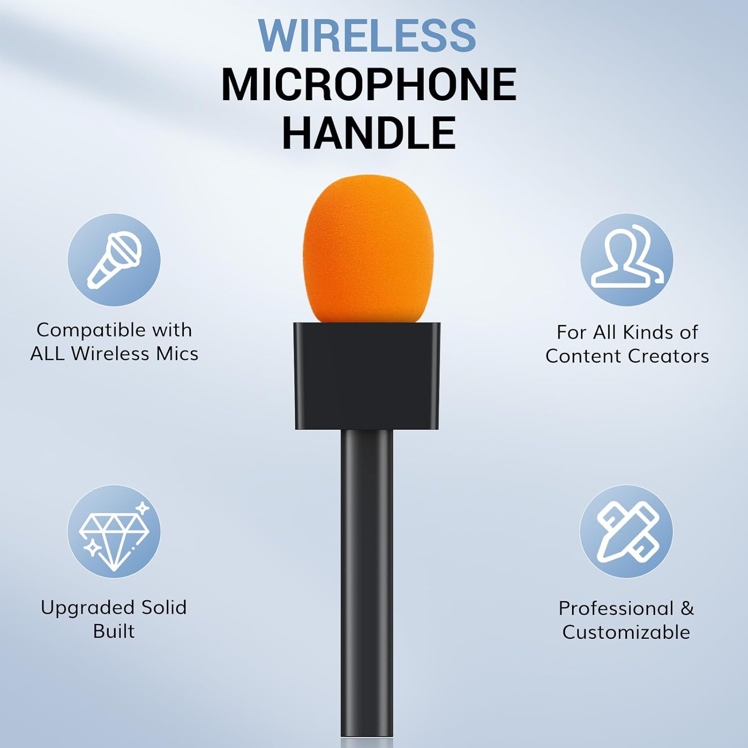 TONOR Mic Handle for DJI RODE Microphone, Handheld Mic Stand for Wireless GO, Interview Microphone Rig for All Lavalier Mic, Wireless Mic Adapter for Vlogging, Interview, Podcast, Reports, TP20