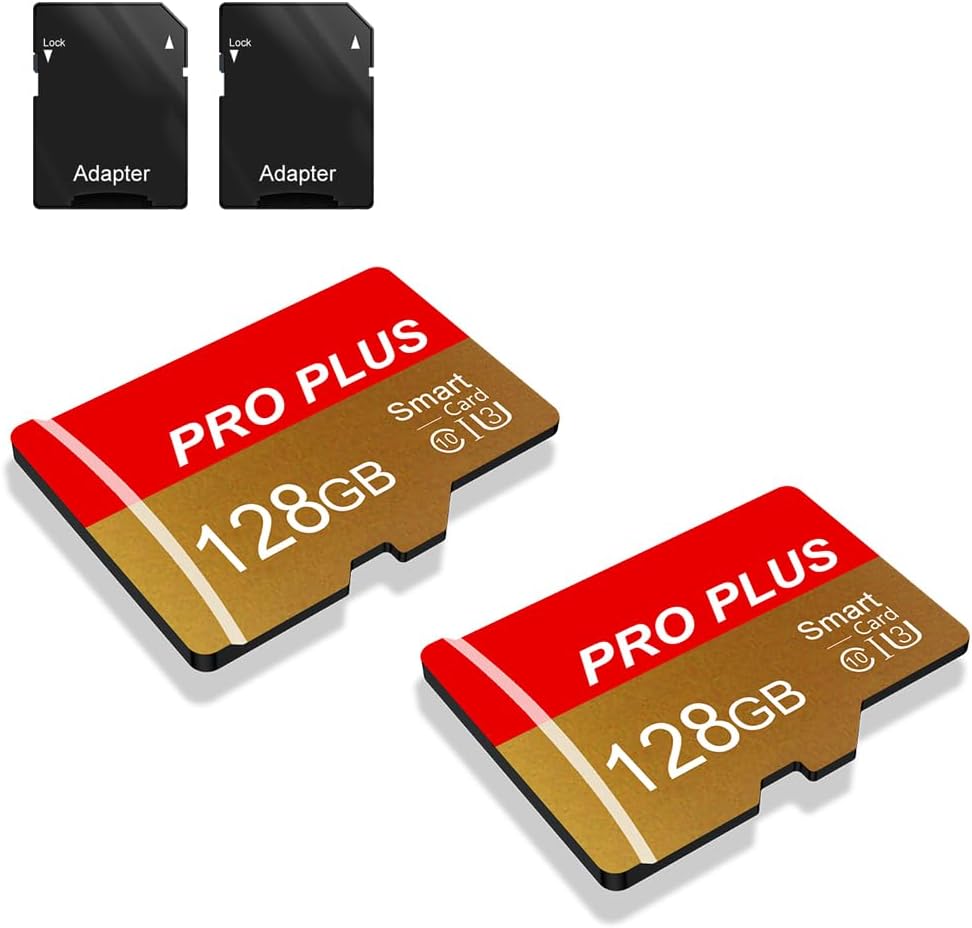 2 Pack SD Card 128GB with SD Adapter High Speed Memory Card, UHS-I C10 A1 Memory TF Card for Tablet/Mobile Phone/Camera/Car Audio/Game Console (TF162 Red Gold 128GB)