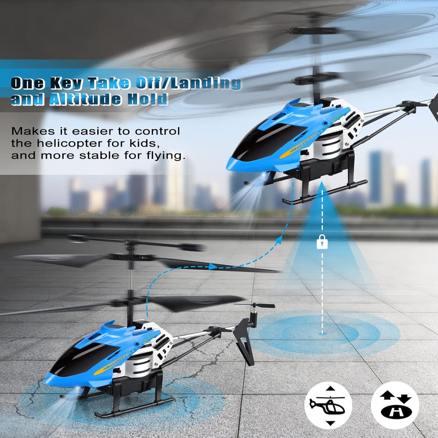 Dolanus RC Helicopters - Remote Control Helicopter Toys: One Key Take-Off/Landing, Automatic Altitude Hold, LED Light  3.5 Channel Gyro Stabilizer, Flying Toys - Gift for Boys/Girls Kids Adults, Blue