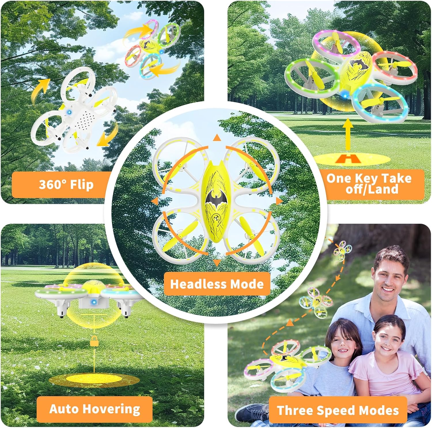 Drones for Kids - Easy to Use RC Quadcopter with Bat Design, Altitude Hold, Headless Mode, Blue  Green Lights, Propeller Protection, 2 Batteries, Remote - Great Gifts for Boys Age 6-12 Christmas gift