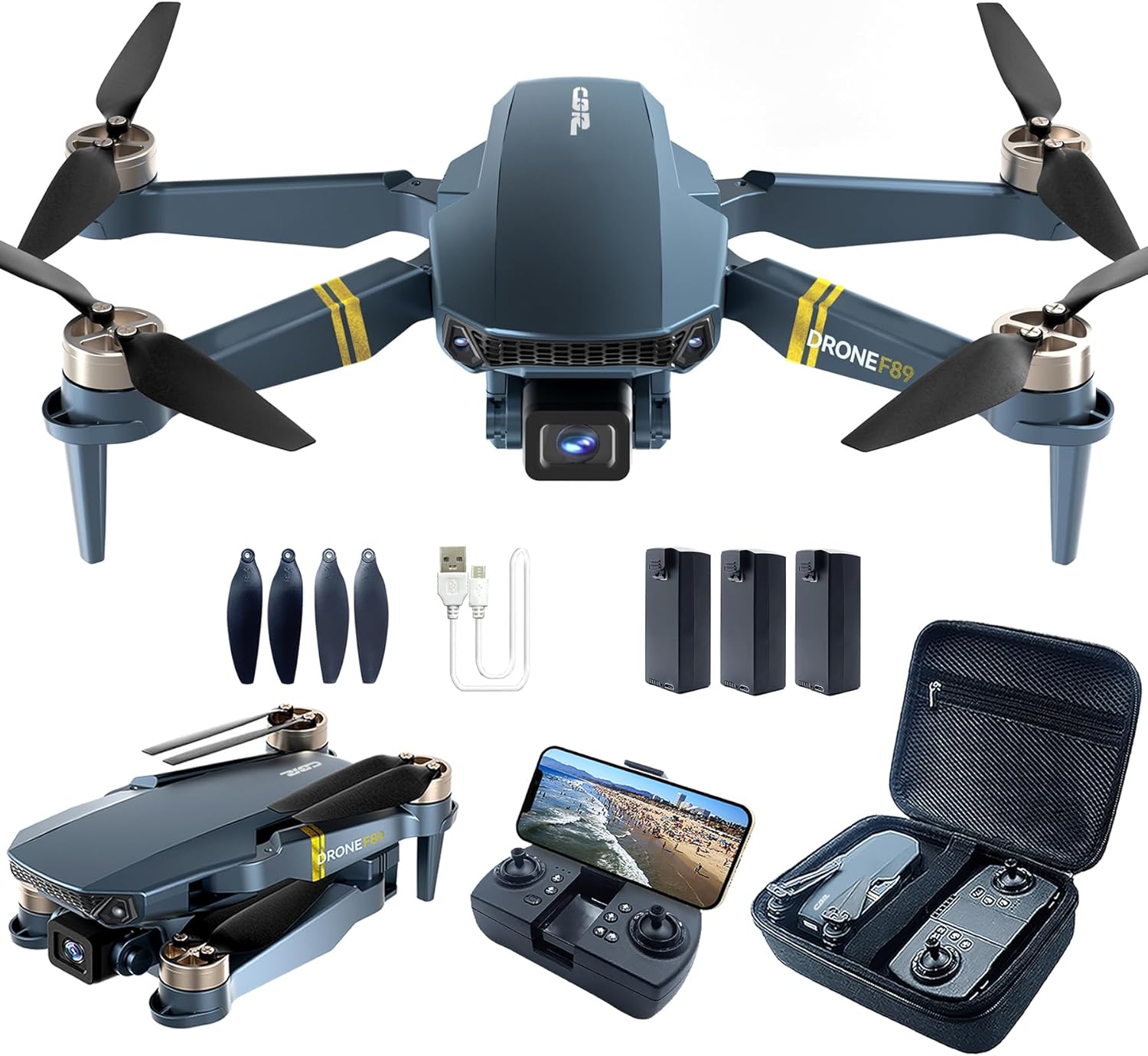 2650 ft Long Range Super Endurance Foldable Drone with Camera for Beginners–60+ min Flight Time, WiFi FPV Quadcopter with 4K HD Camera, Brushless Motor, Auto Hover, Follow Me (3 Batteries)