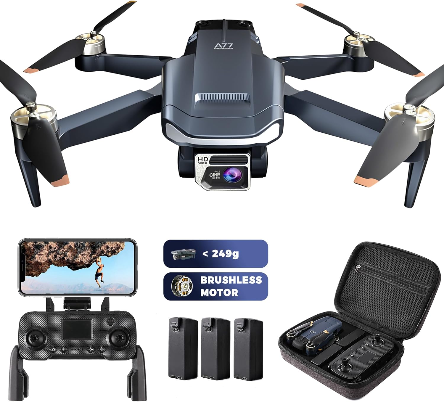 2650 ft Long Range Super Enduring Brushless Motor Drone with 84 Mins Super Long Flight Time, Drone with 4K HD Camera for Beginners, CHUBORY A77 WiFi FPV Quadcopter, Follow Me, Auto Hover, 3 Batteries