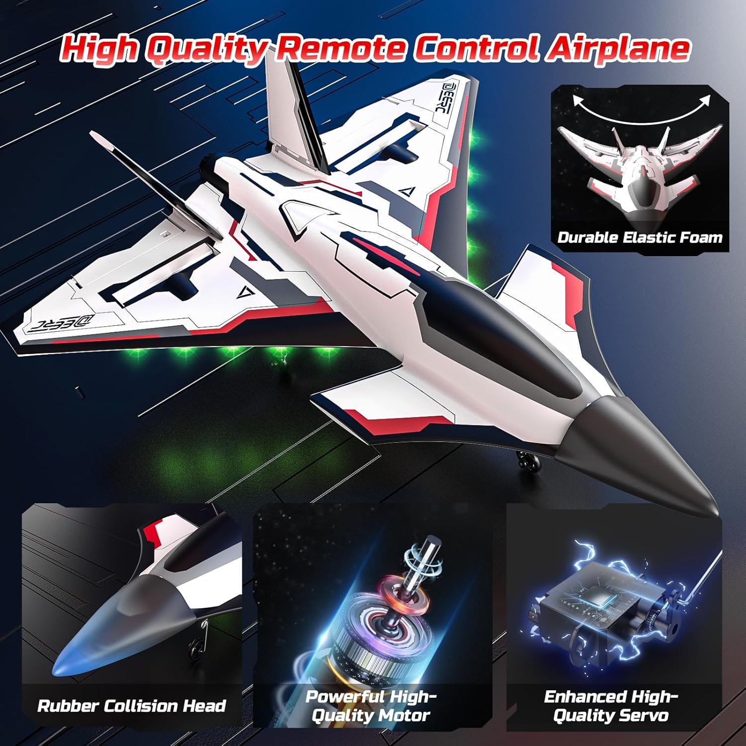DEERC Future RC Plane 4 Channel Remote Control Jet Hobby Airplane with LED Lights RTF Aerobatic Aircraft Toys,2.4GHz 6-axis Gyro Stabilizer EDF EPP Glider Aircraft Plane for Adults Beginners Advanced