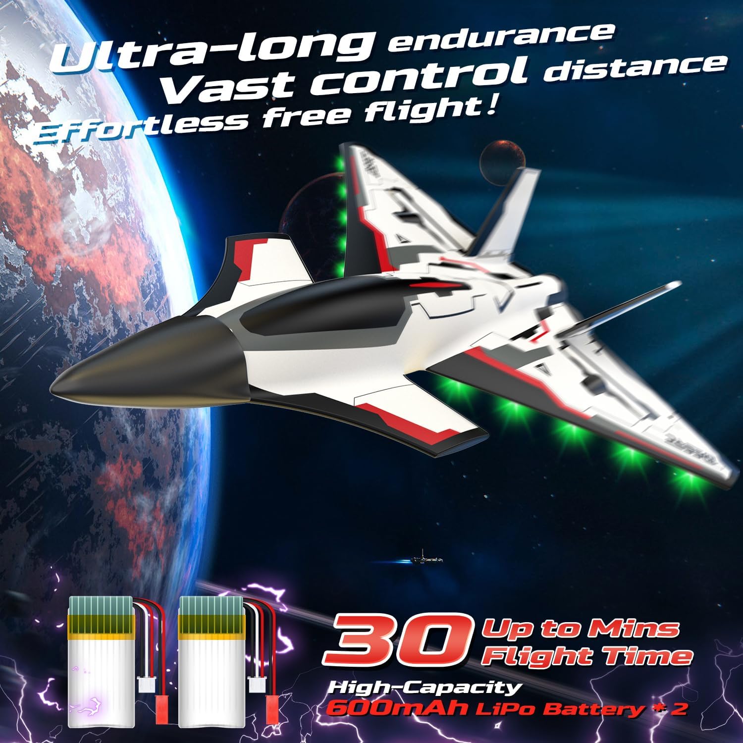 DEERC Future RC Plane 4 Channel Remote Control Jet Hobby Airplane with LED Lights RTF Aerobatic Aircraft Toys,2.4GHz 6-axis Gyro Stabilizer EDF EPP Glider Aircraft Plane for Adults Beginners Advanced