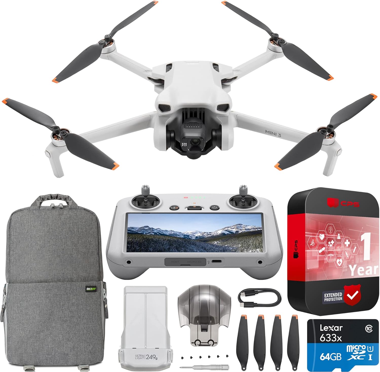 DJI Mini 3 Camera Drone Quadcopter with RC Smart Remote Controller (With Screen), 4K Video, 38min Flight Time, True Vertical Shooting, Intelligent Modes Bundle with Deco Gear Backpack + Accessories
