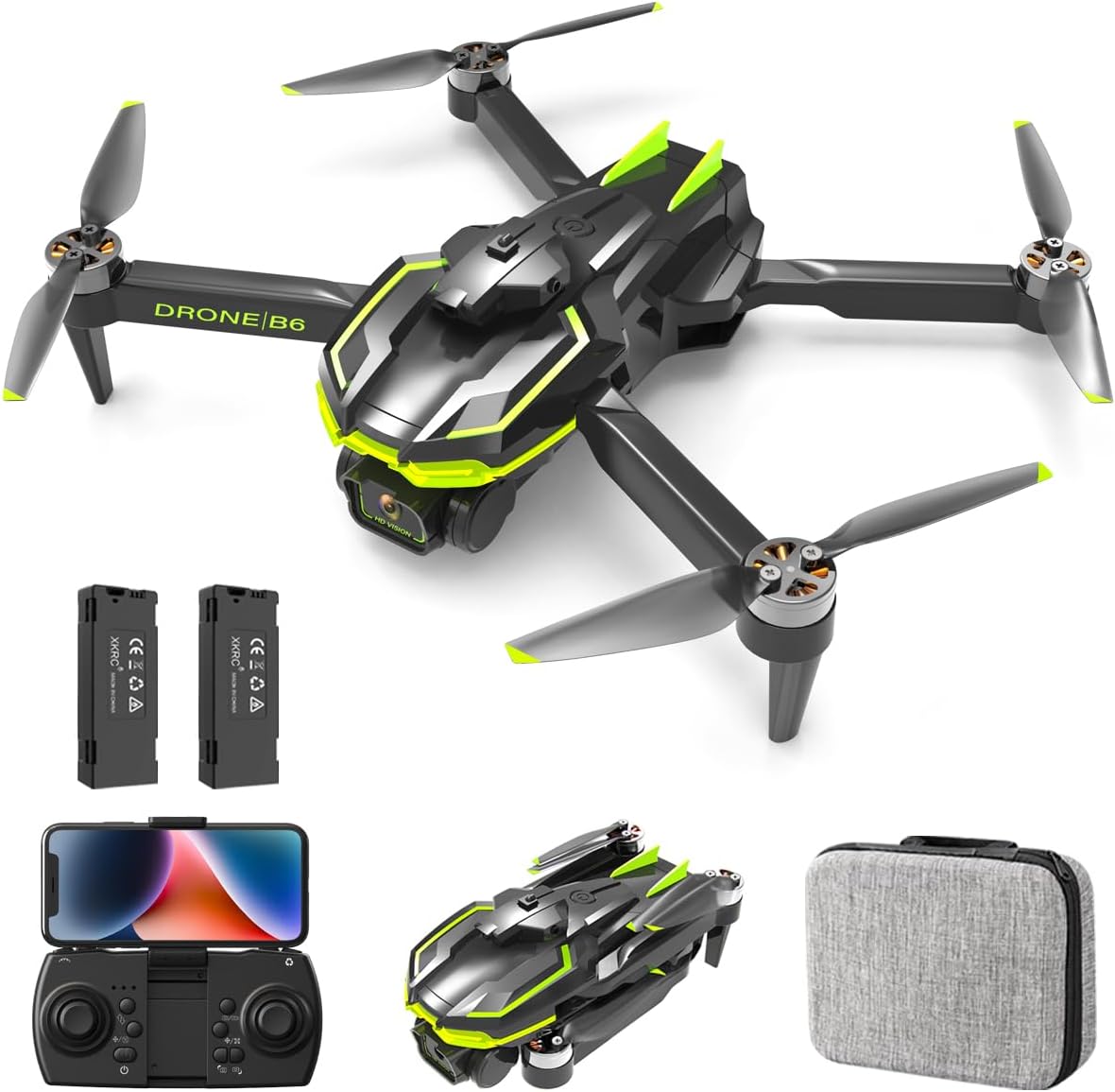 Drone with Camera 1080P HD for Beginners, Brushless Motor Drone with 45 Mins Long Flight Time Altitude Hold Obstacle Avoidance RC Quadcopter Toys Gifts For Kids Adults, Green