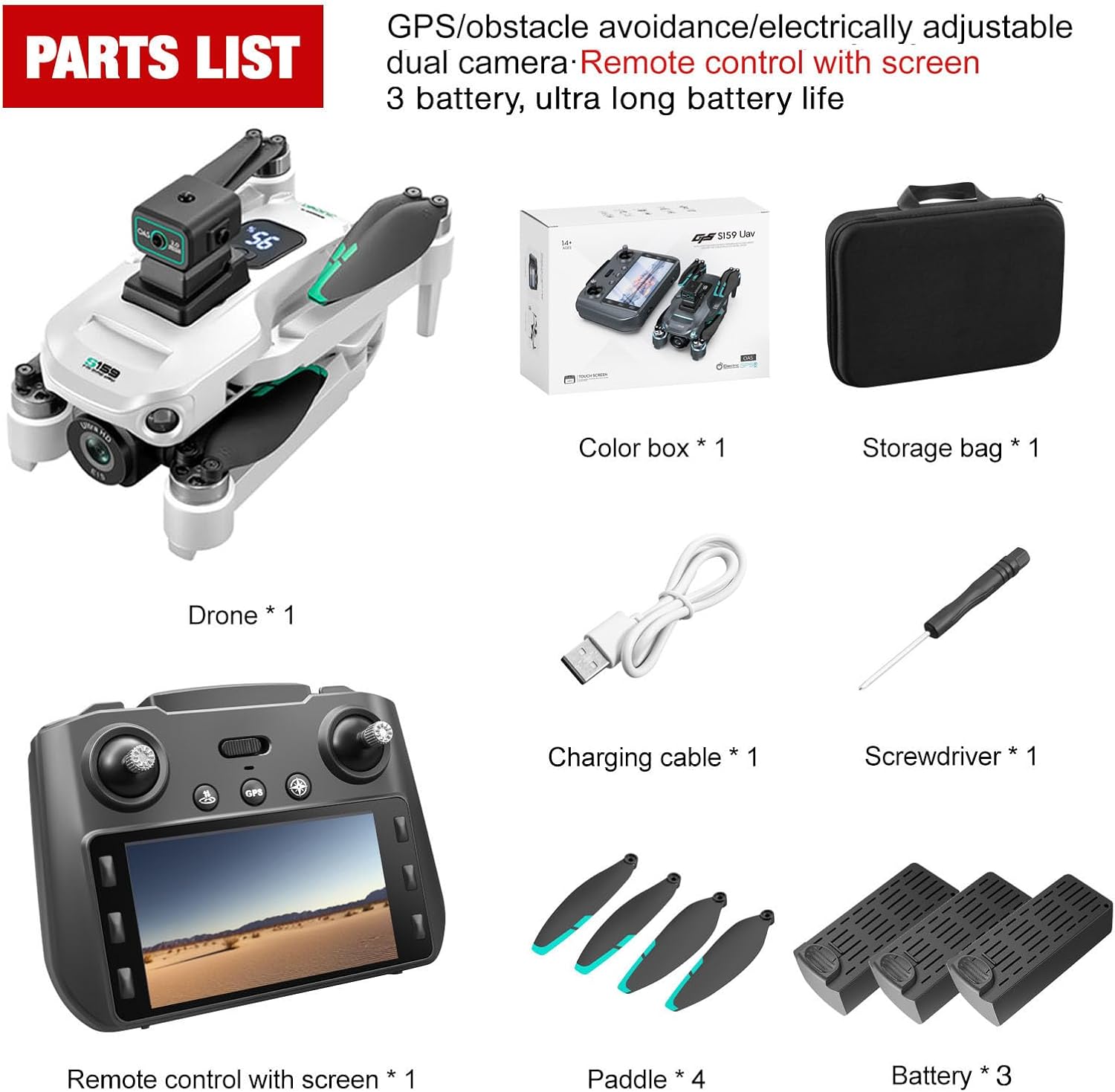 Drone with Camera 4k, GPS HD Drones for Adults,5G Remote Controller with 5.9 Inch Screen, Obstacle Avoidance Drones, 3 Battery 60 Mins Flight, Professional Drone,White