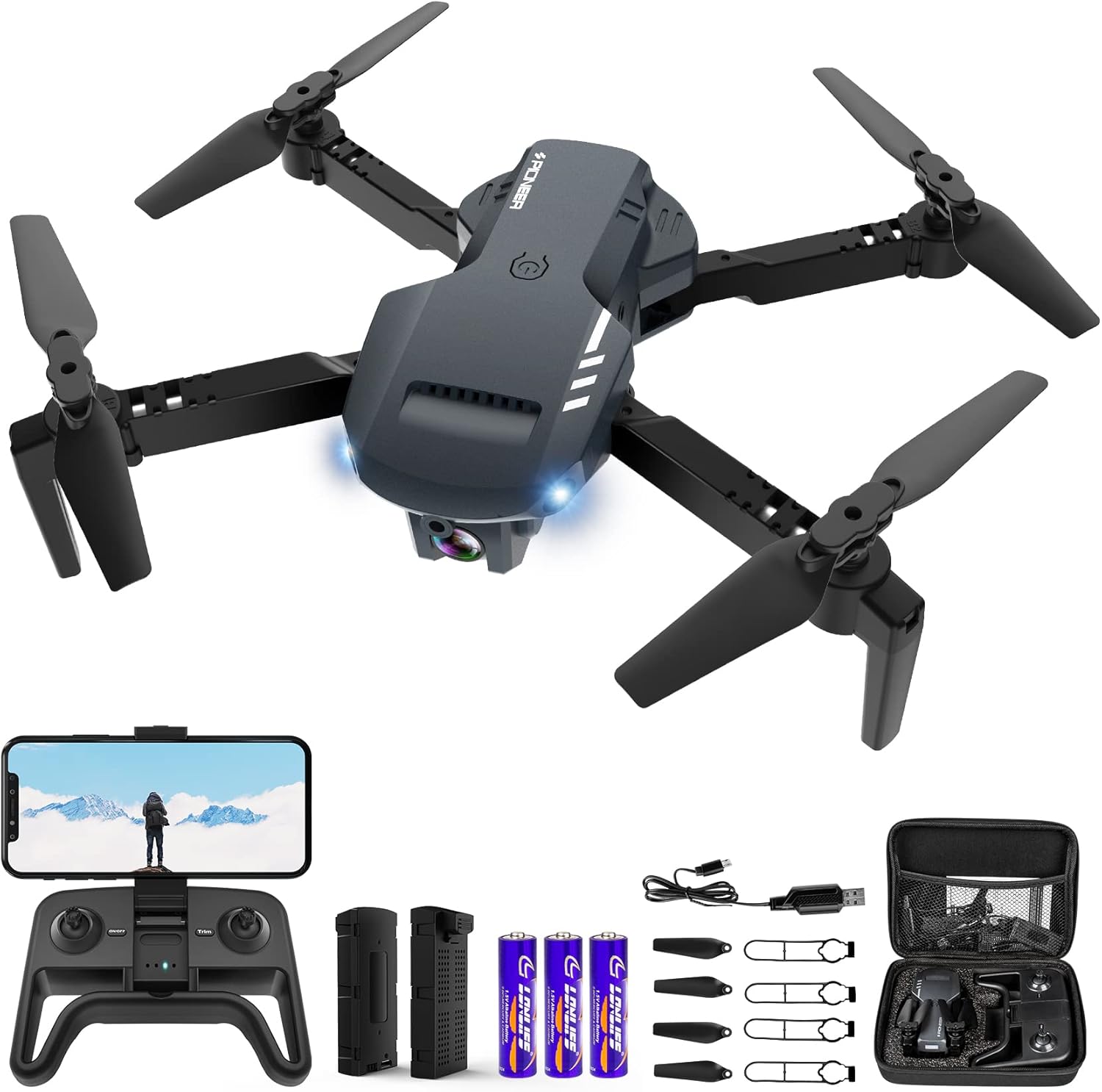 Drone with Camera - Drones for Adults, 1080P HD FPV Foldable Drone with Carrying Case, 2 Batteries, Carrying Case, Adjustable Lens, One Key Take Off/Land, Altitude Hold, 360° Flip, Toys Gifts