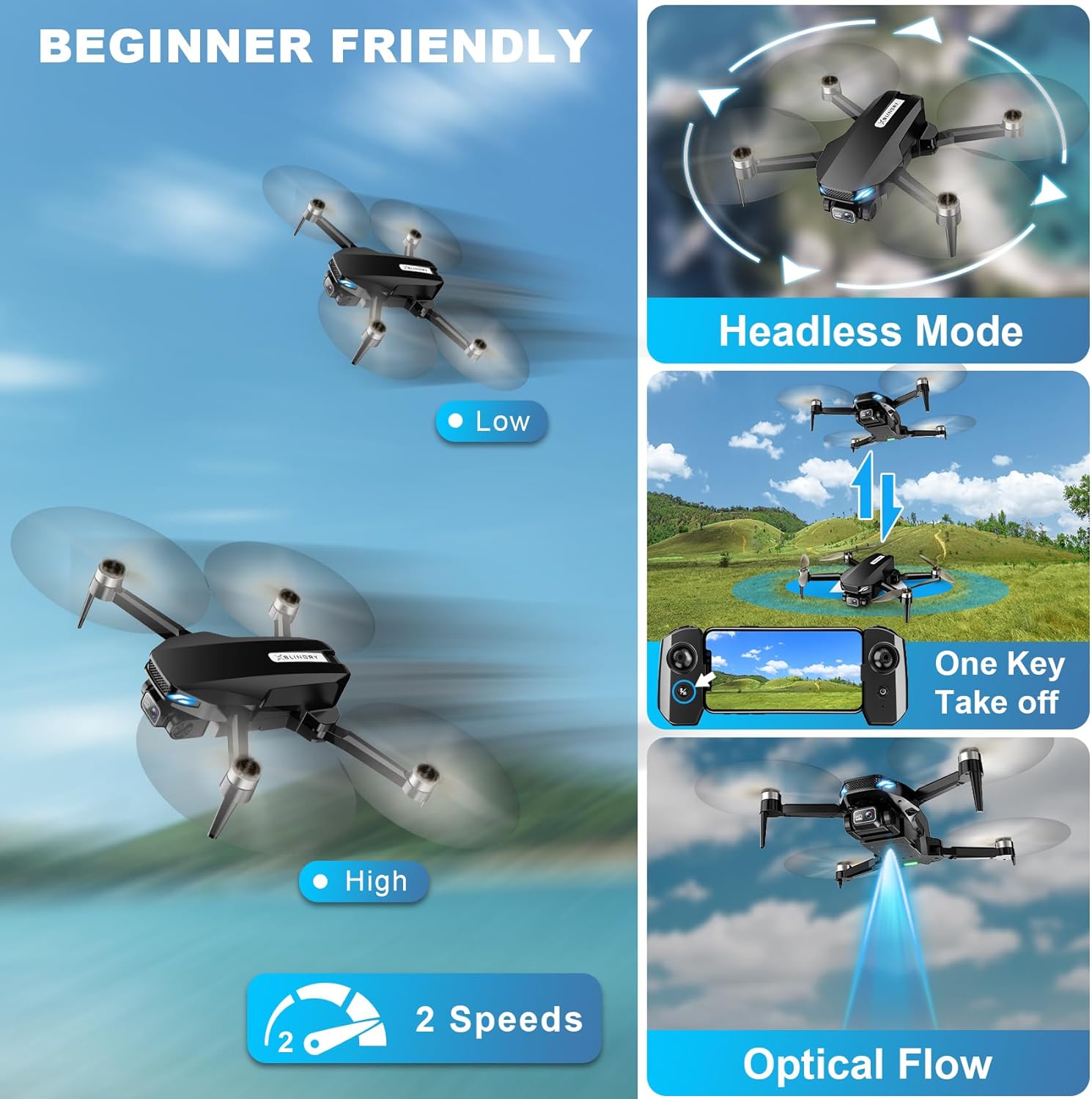 Drone with Camera for Adults, 2K HD GPS Drones with Auto Return, Follow Me, Circle Fly, Waypoint Fly, Stable Hover, Brushless Motor, Foldable 5G Transmission FPV Quadcopter