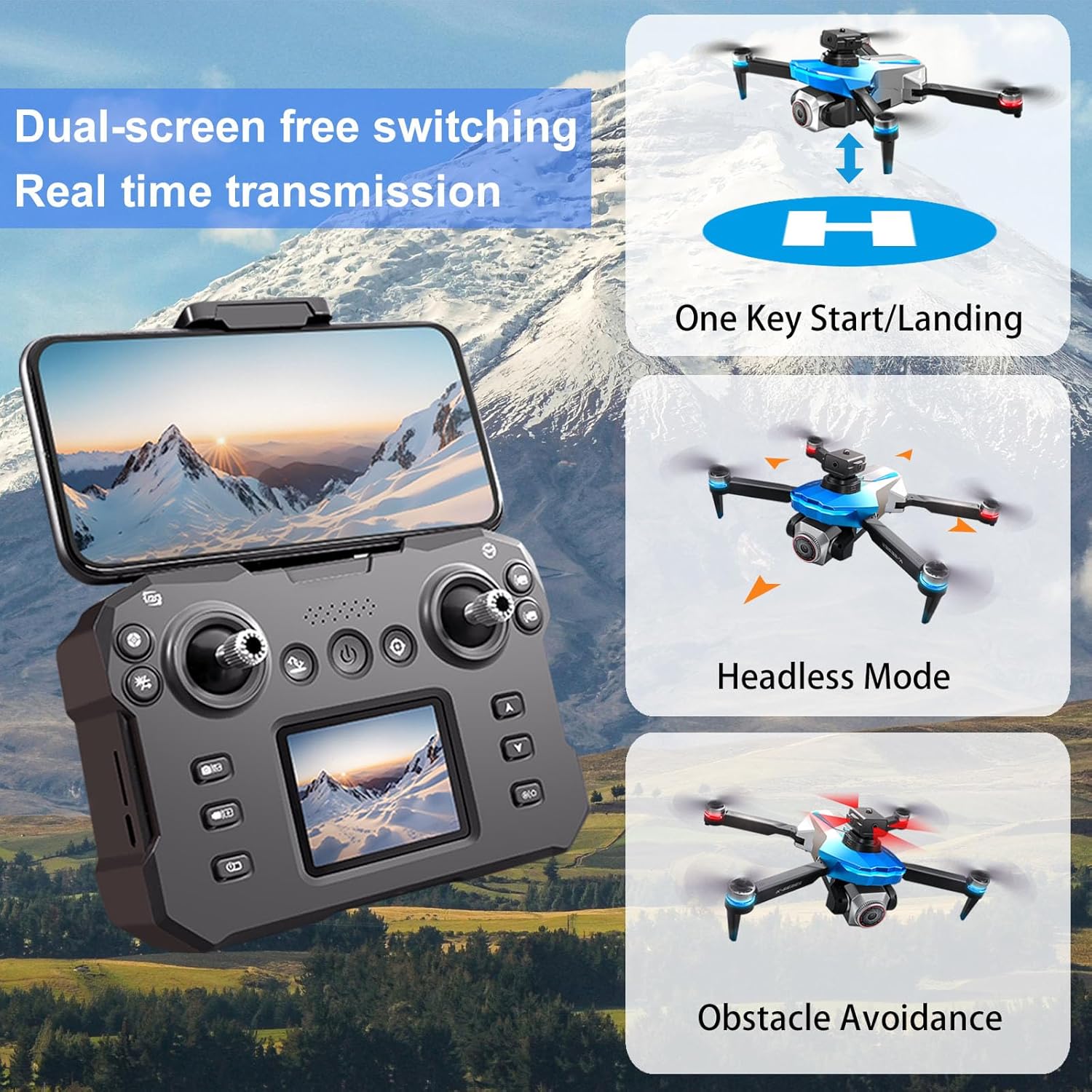 Drones with Camera for Adults 4K,Brushless Drones for Adult With Rechargeable Screen Controller and SD Card,Beginner Drone with Gestures Selfie,Altitude Hold, One Key Take Off/Land, 360 Flips,Trajectory Flight,2 Batteries,Toys Gifts for Men Boys
